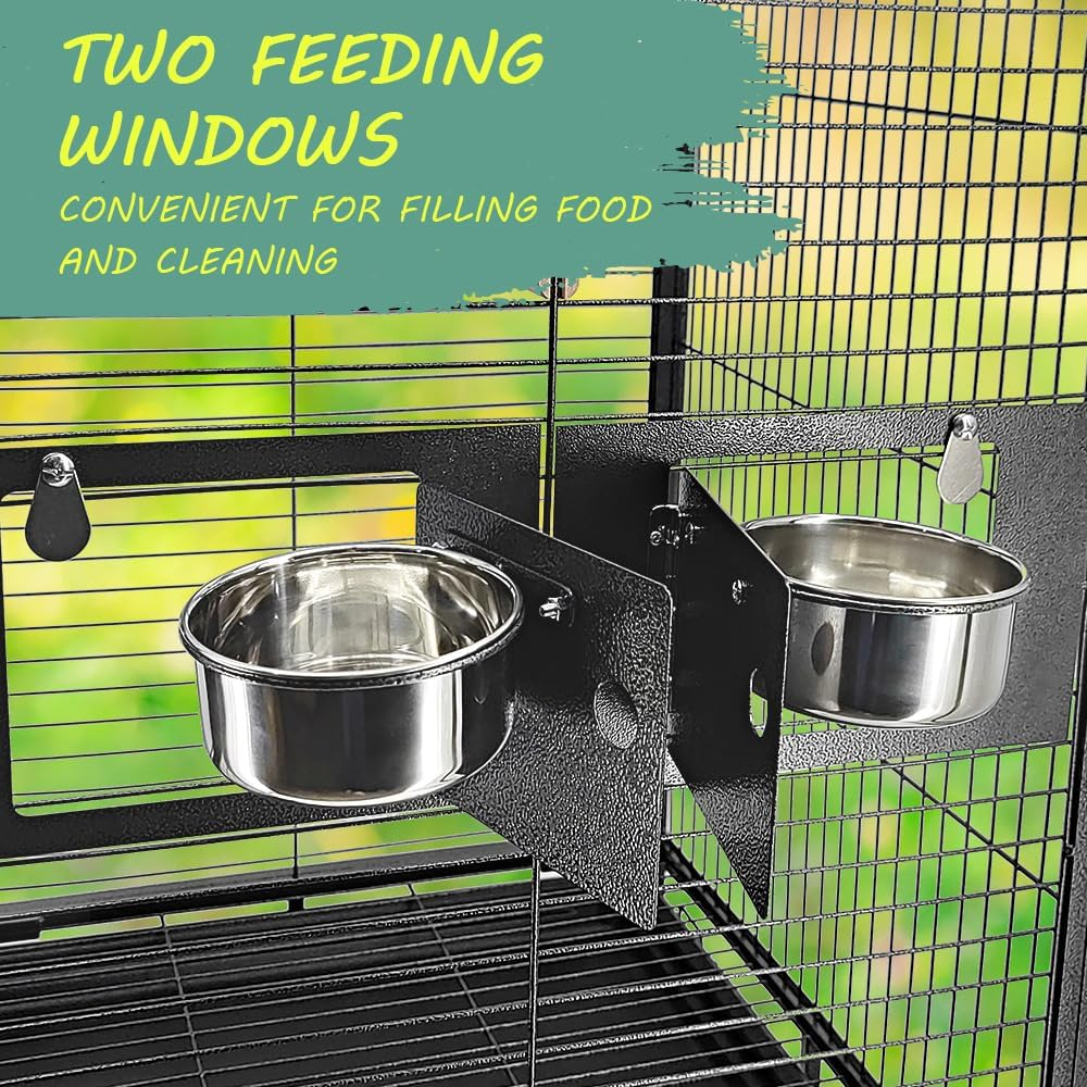 Taily Bird Cage Stand-Alone Aviary 145Cm Large Bird Cages Travel Stand Budgie Parrot Birdcage with Removable Tray Black image number 6