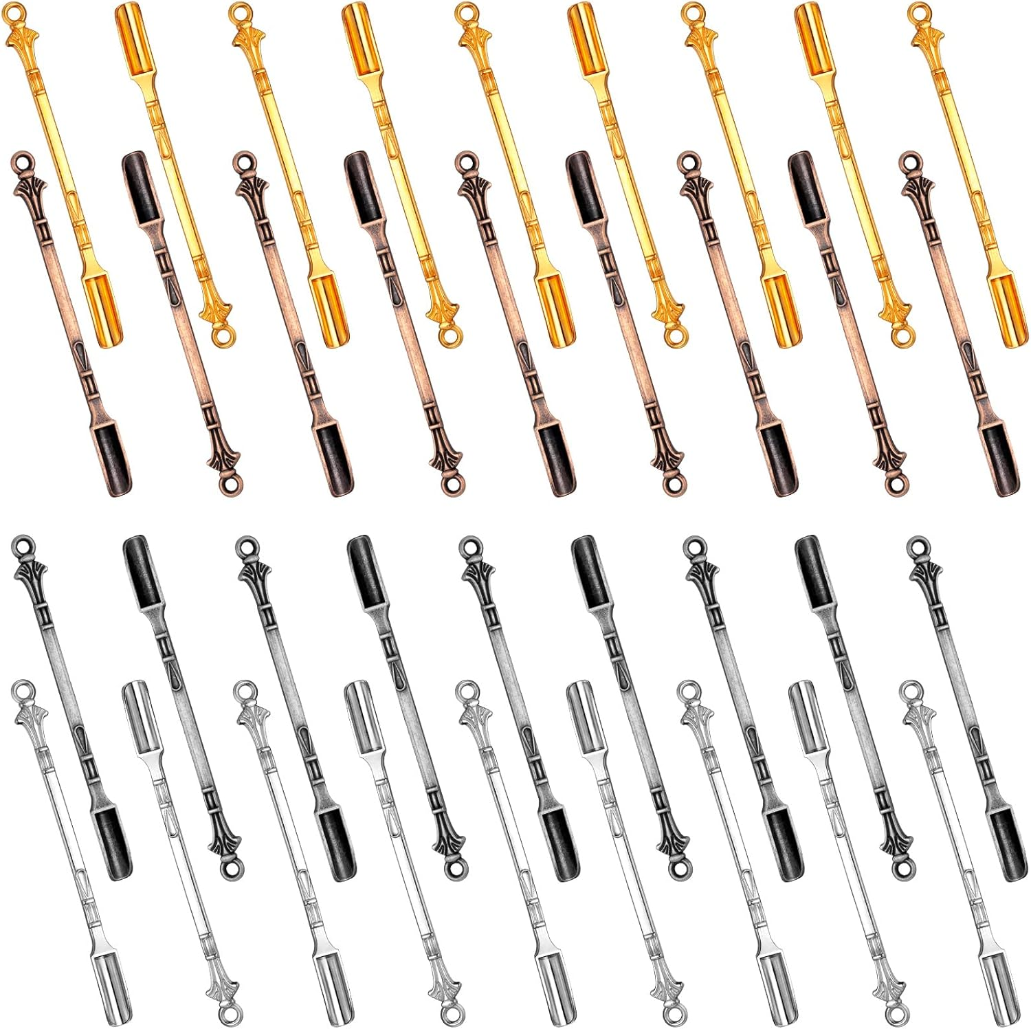 Honoson Spoon Mini Shovel Spice Spoon, Tableware Charm, Pendants Necklace Mini Shovel for Filling Home Supply Necklace Spoon, Gold, Silver, Antique Brass, Black Gray(24 Pieces)