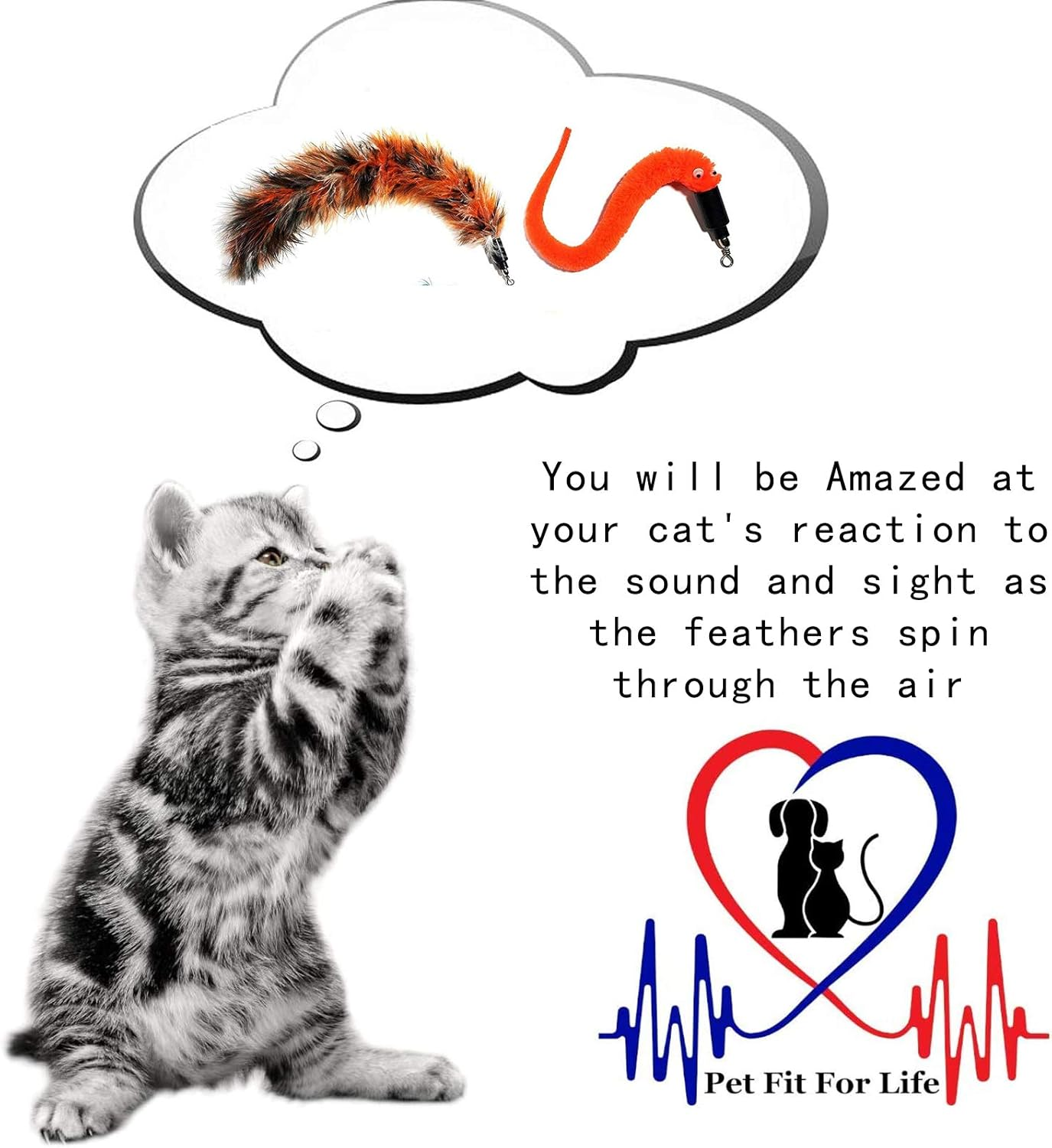 Cat Teaser Wand with 7 Assorted Interactive Refills Feathers Teaser, Cat Feather Toys for Exercising Kitten and Cat