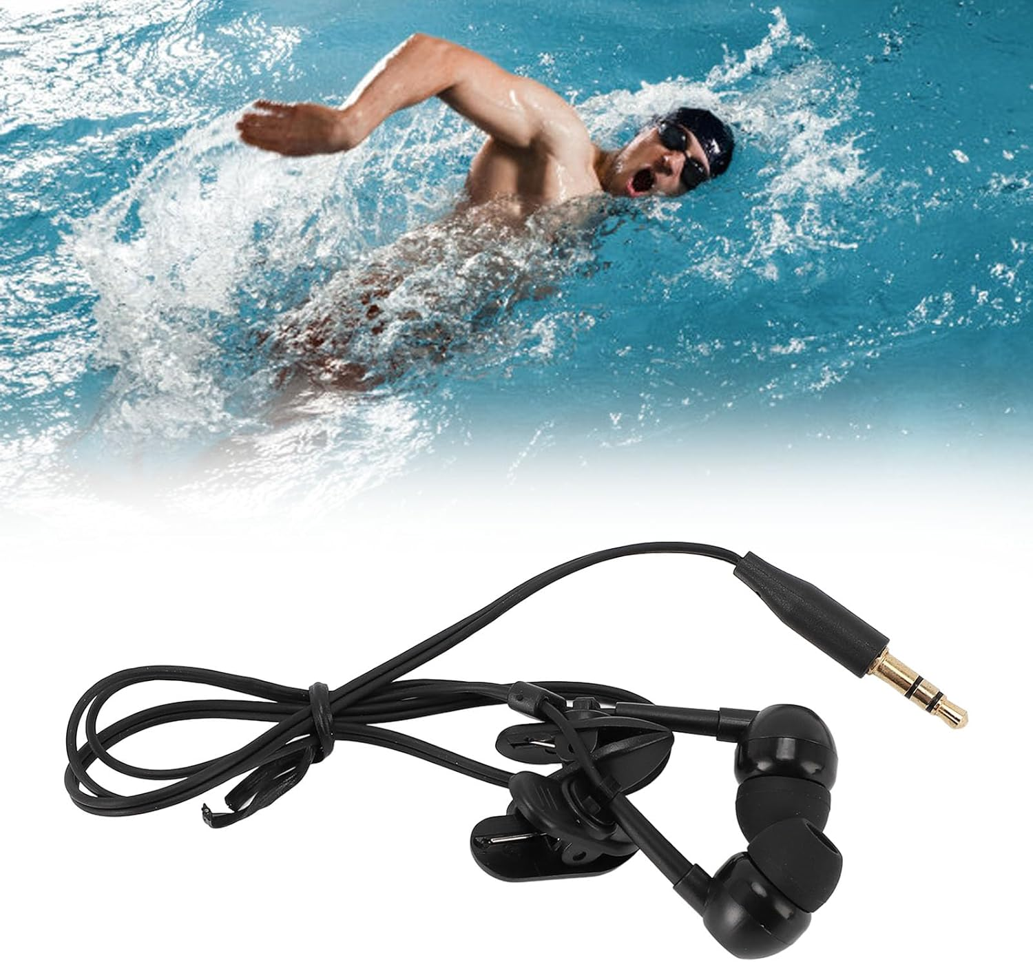 Luocute IP68 Waterproof In-Ear Earphones, Spiral Cable Swimming Earphones, Waterproof Headphones, 40 Cm Short Cable, 3.5 Mm Plug, IP68 In-Ear Earphones with 8 Earplugs image number 6