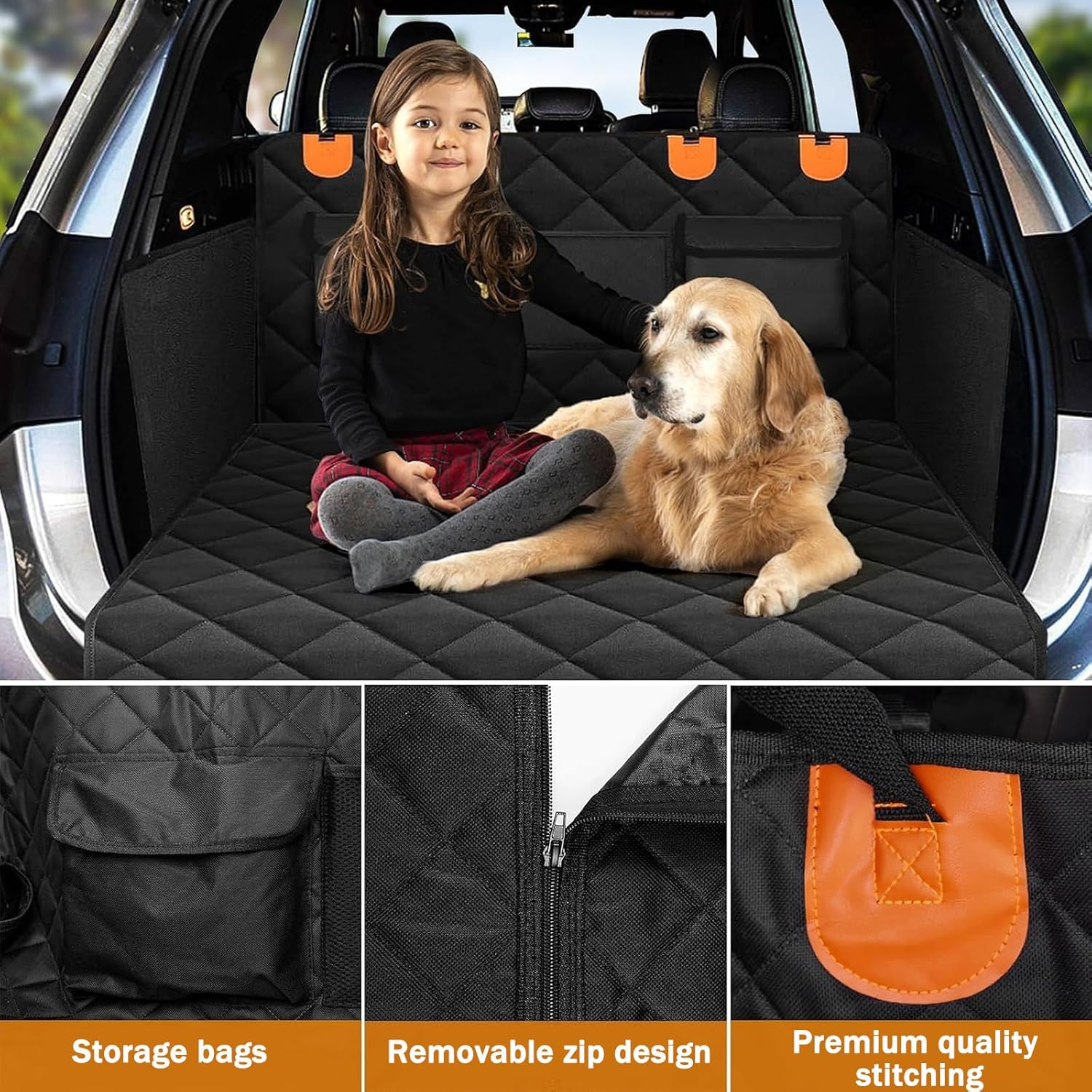 Waterproof Non-Slip SUV Cargo Liner for Dogs,Universal Pet Boot Protector Mat with Side Flaps & Storage Bag,Durable Dog Car Cover for Sedan, Vans, Truck Travel Camping image number 3