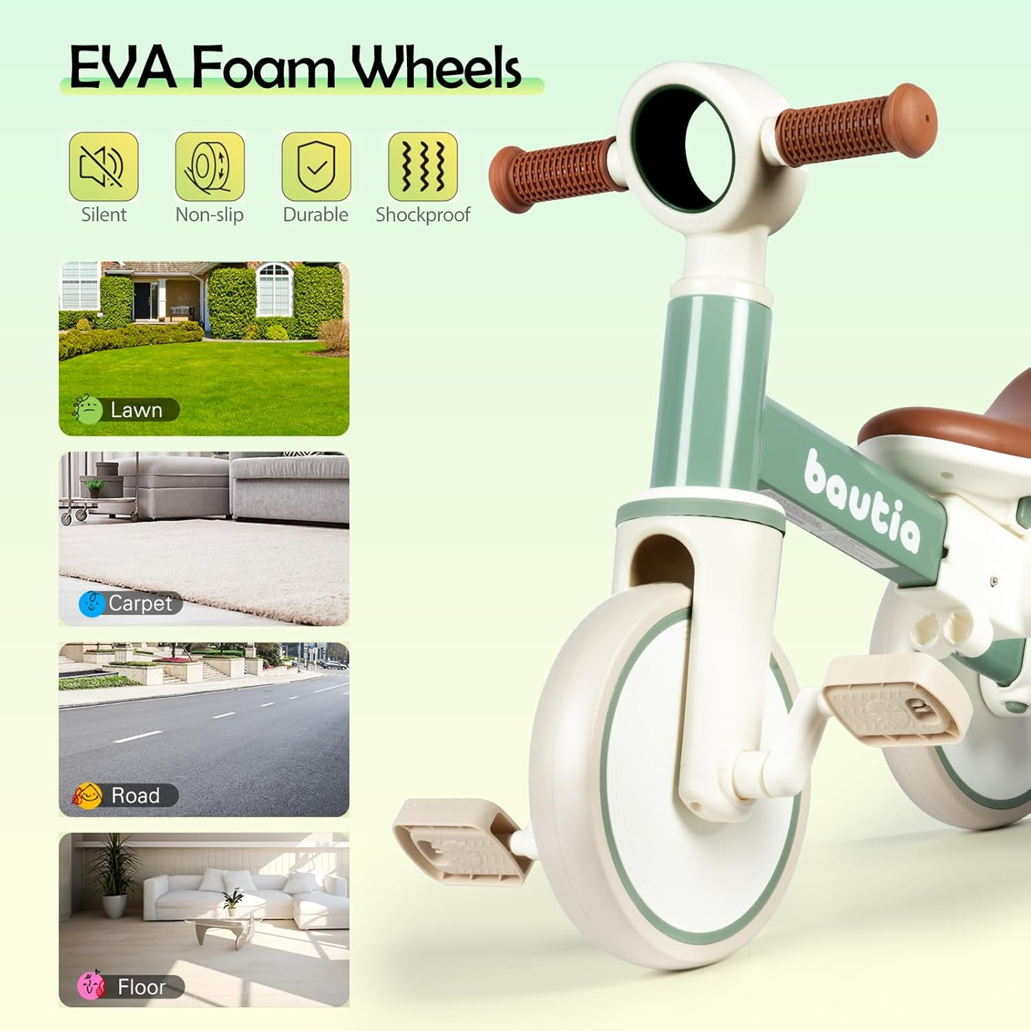 4 in 1 Tricycle for Toddlers 1-3 Baby Balance Bike 1 2 Year Old Boy Girl Gift, Bicycle for Kids Toy with Removable Pedals image number 5