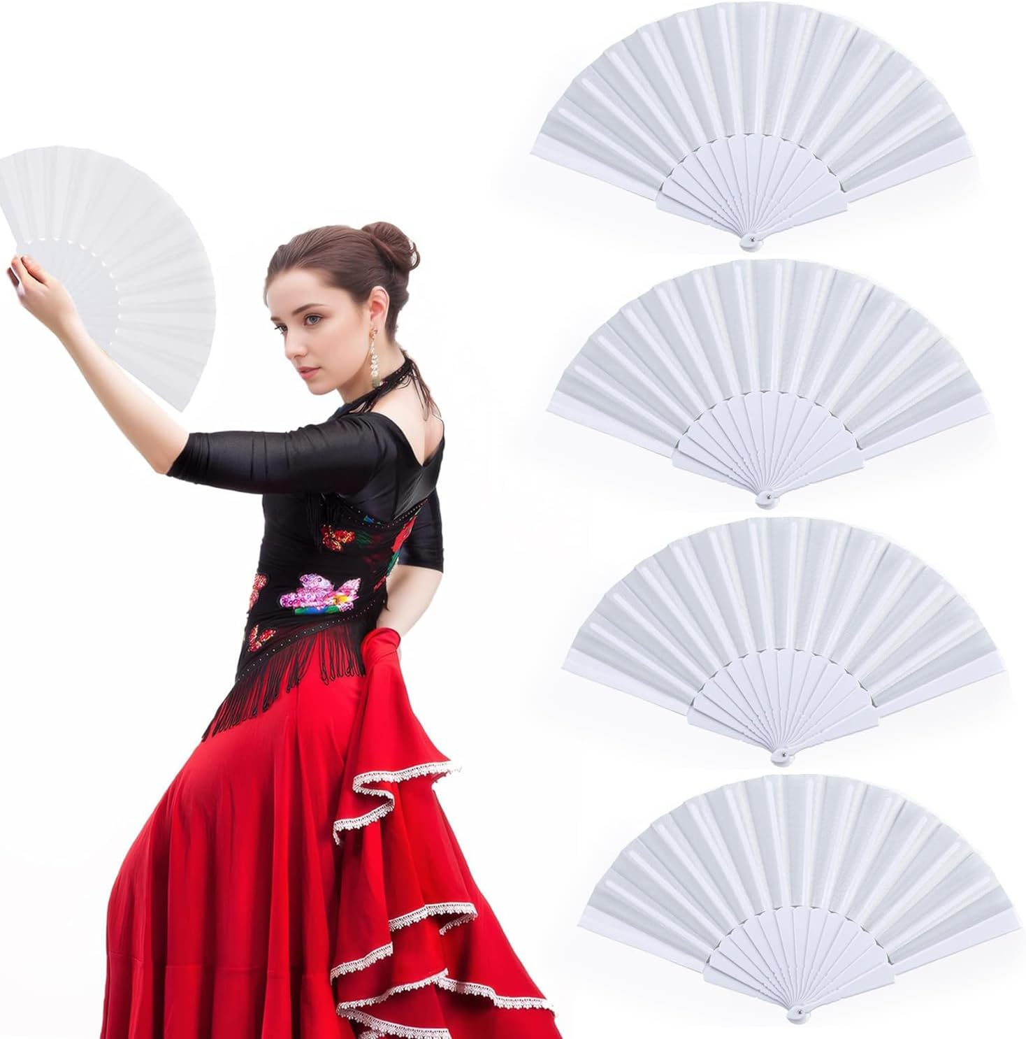 Wzenclave 4Pcs Hand Fans Foldable Folding Fans Silk Fabric Fan Suitable for Weddings and Home Decor image number 2