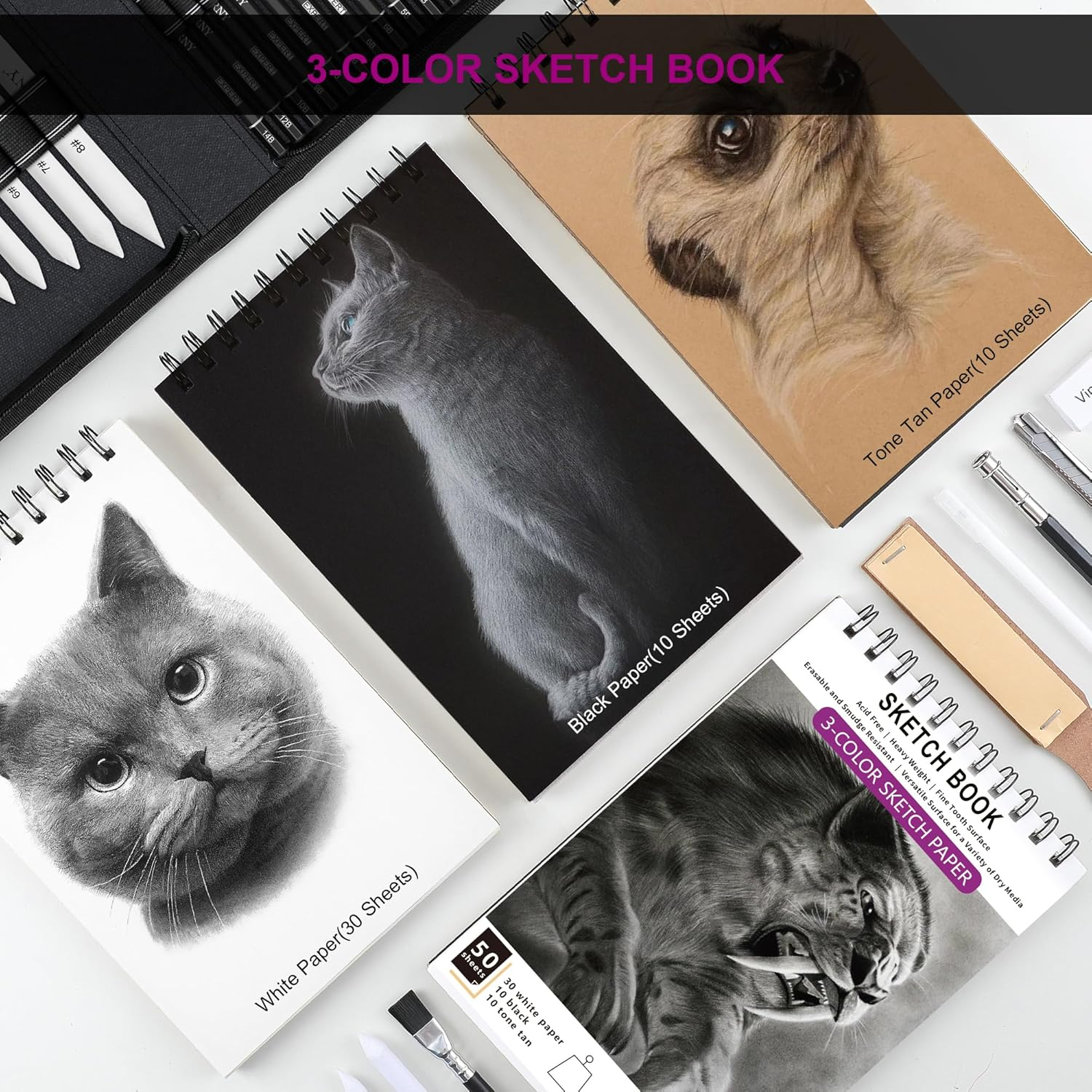 HIFORNY 100 PCS Drawing Set Sketching Kit,Sketch Pencils Art Supplies with Graphite,Charcoal,Blending Tools & Accessories,Portable Zippered Travel Case for Artists & Beginners