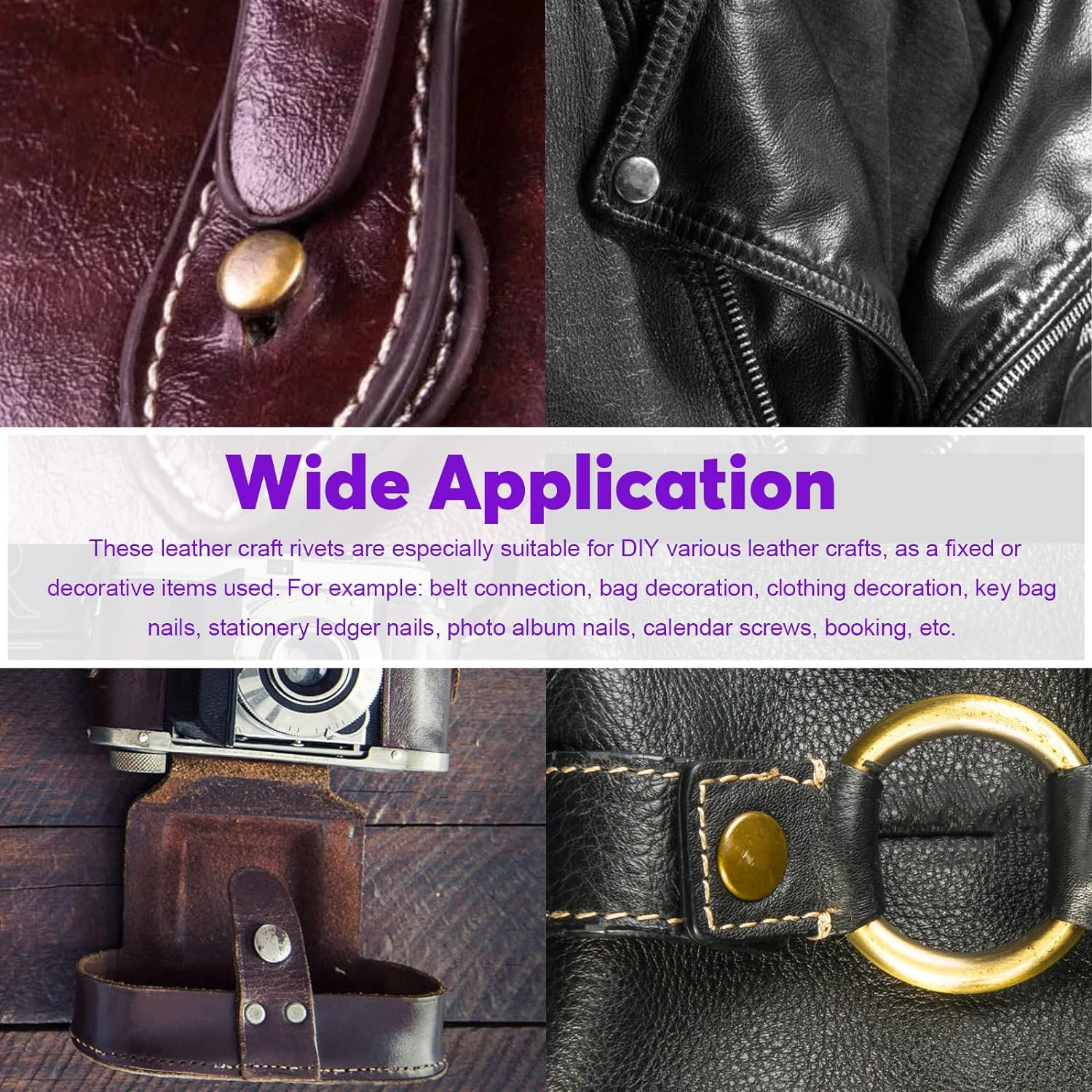 Swpeet 110 Set 6 Sizes M5 X 4Mm/5Mm/6Mm/8Mm/10Mm/12Mm Gold Leather Rivets Chicago Binding Screws with Install Tools Assortment Kit, Screw Rivets M5 Chicago Binding Screws for Repair Leather - Black image number 3