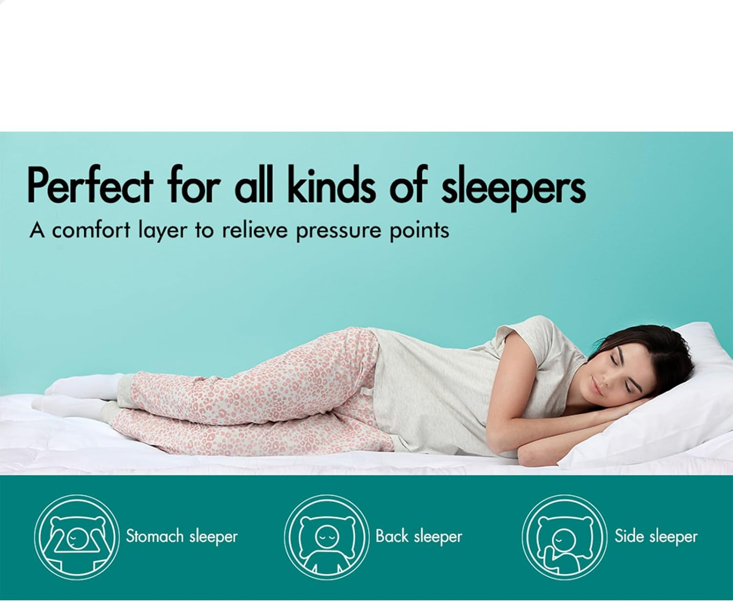 STARRY EUCALYPT Single Size Pillow Top Mattress Topper 7Cm Thick with Fabric Cover, 1000 GSM Microfibre Bamboo Fibre Filling Beddings Bed Pillowtop Mat Pad(White) image number 4