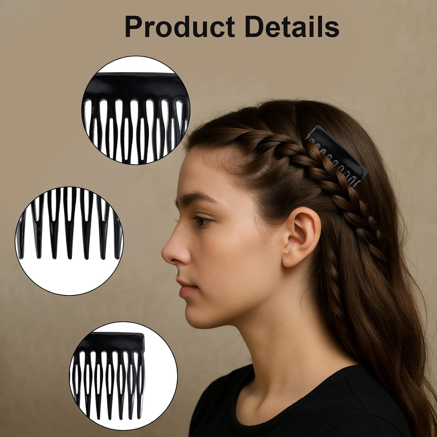BOXOB 4Pcs French Side Comb, Black Small French Twist Hair Comb Decorative Bun Hold Clips Strong Hair Styling Accessories for Girls & Women image number 2
