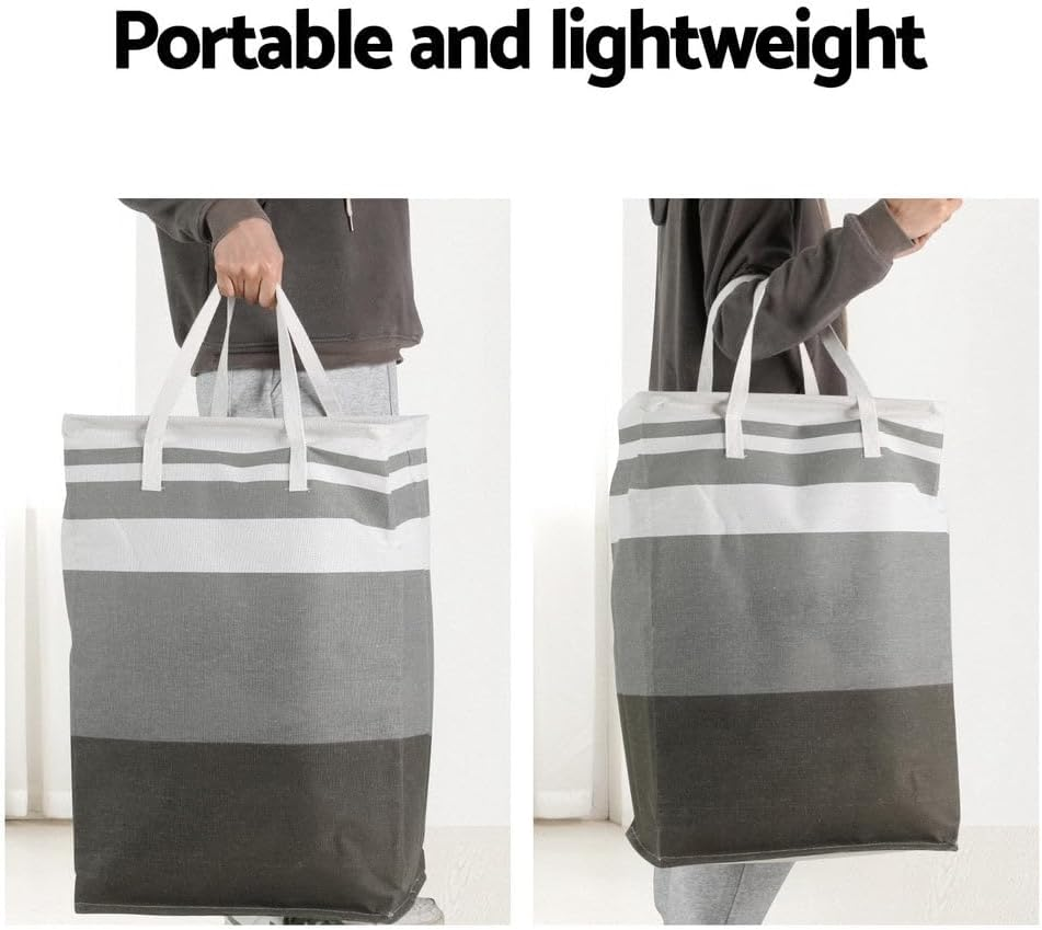 Artiss 2X Laundry Basket Hamper Foldable Washing Clothes Storage Organiser Grey image number 6