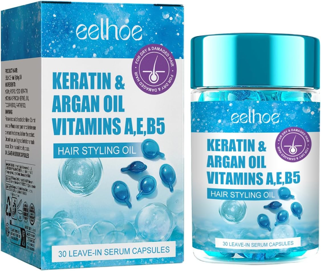 Hair Styling Oil Capsules for Frizz Control and Shine with Argan Oil and Keratin for Dry Damaged Hair Repair Moisturizing Serum Applicator for Curly Bleached Hair