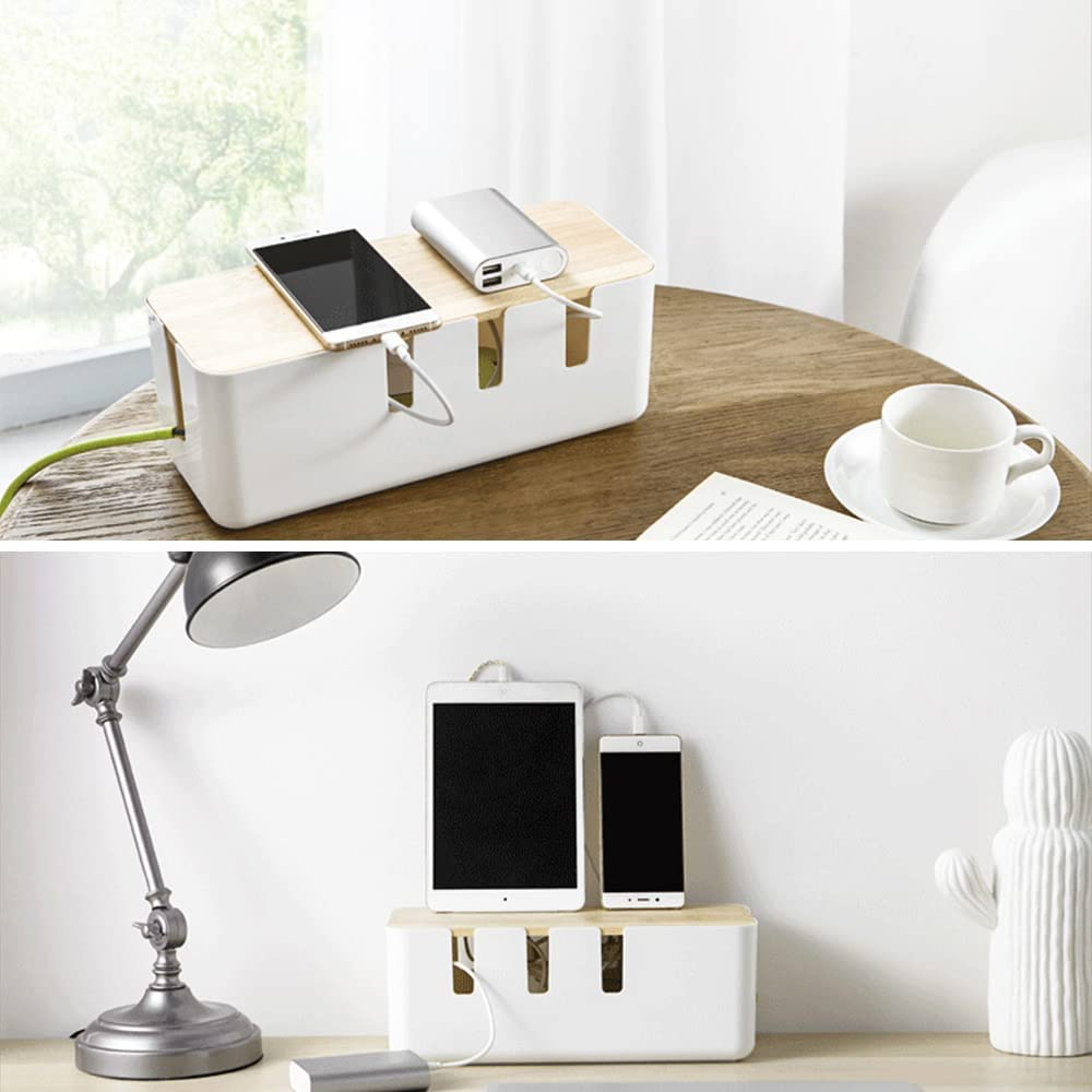Cable Management Box by Baskiss, 12"X5"X4.5", Wood Lid, Wire Organizer for Desk TV Computer USB Hub System to Cover and Hide & Power Strips & Cords image number 1