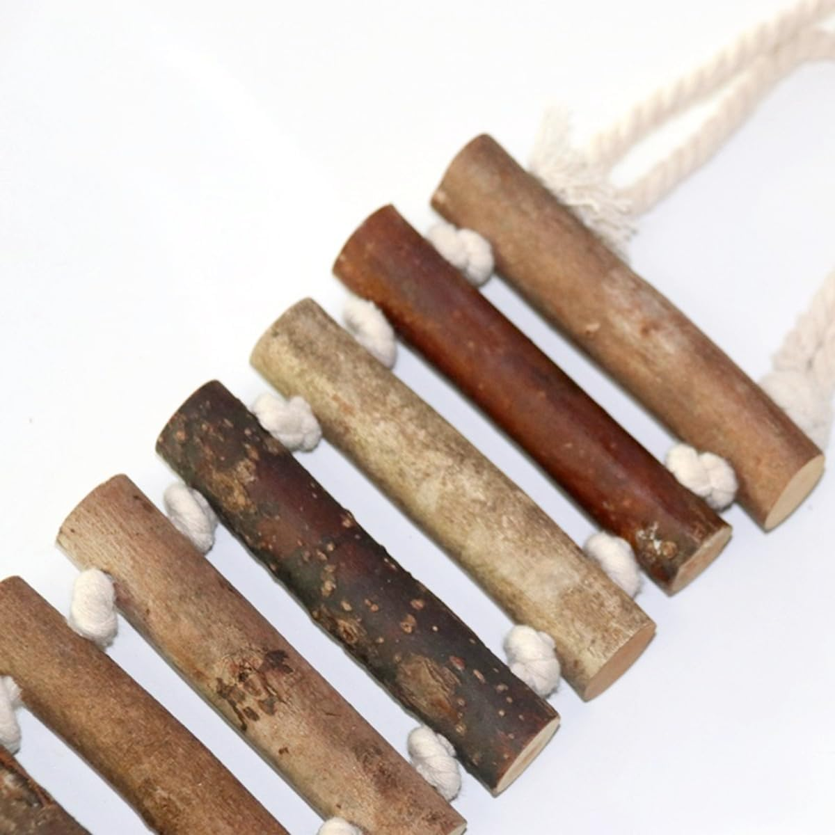 AIMALL 2 Pack Wooden Parrot Ladders &ndash; 9.84&times;3.93In Natural Wood Suspension Bridge Toys for Budgerigars, Cockatiels, Small and Medium Birds Climbing Activity image number 2