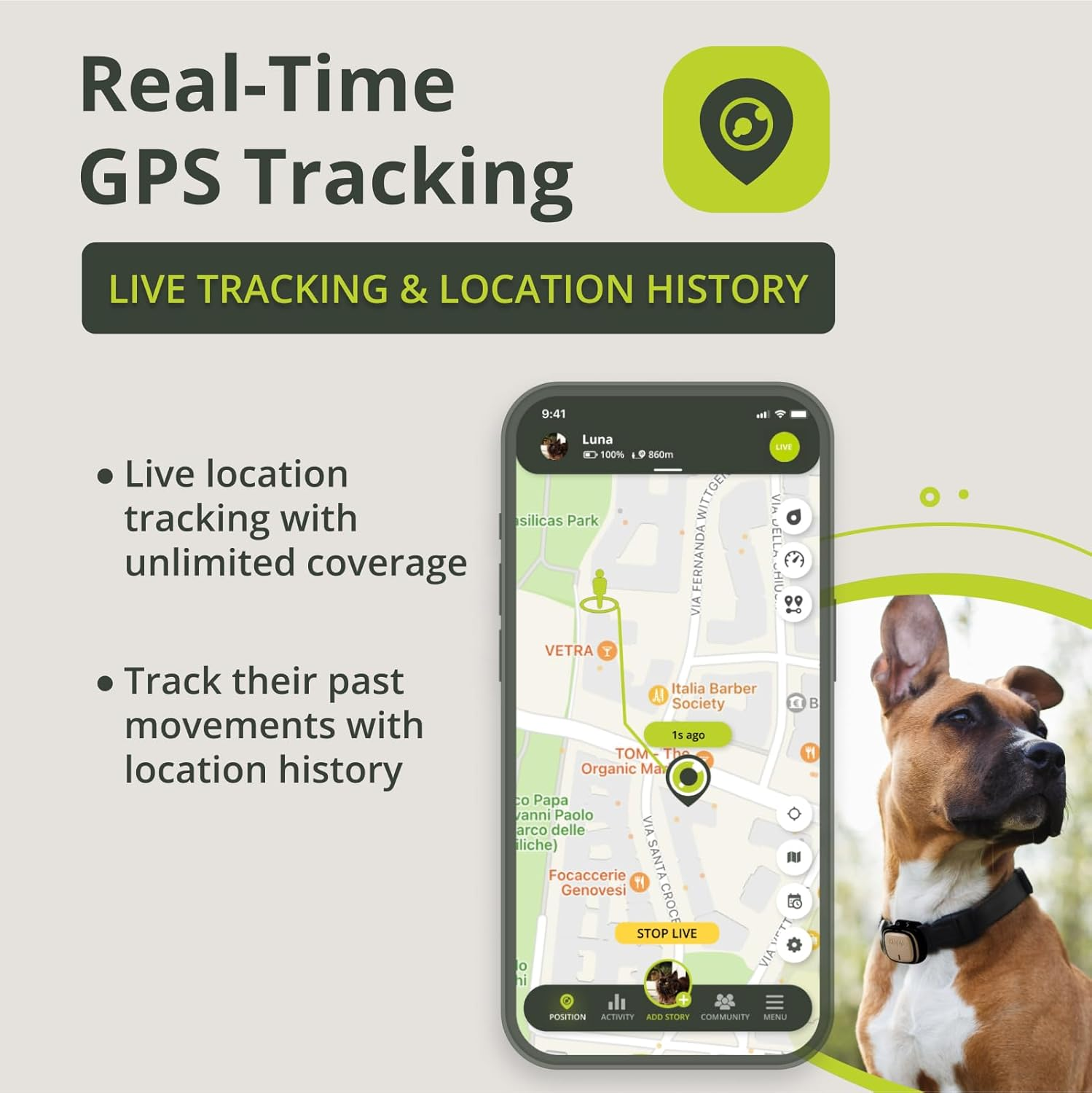 KIPPY - GPS Pet Tracker Collar Evo - Health and Activity Tracker &ndash; Satellite Dog and Cat Tracker for Collar - Waterproof Dog Tracker GPS - Locator with Instant Alerts and LED - Brown