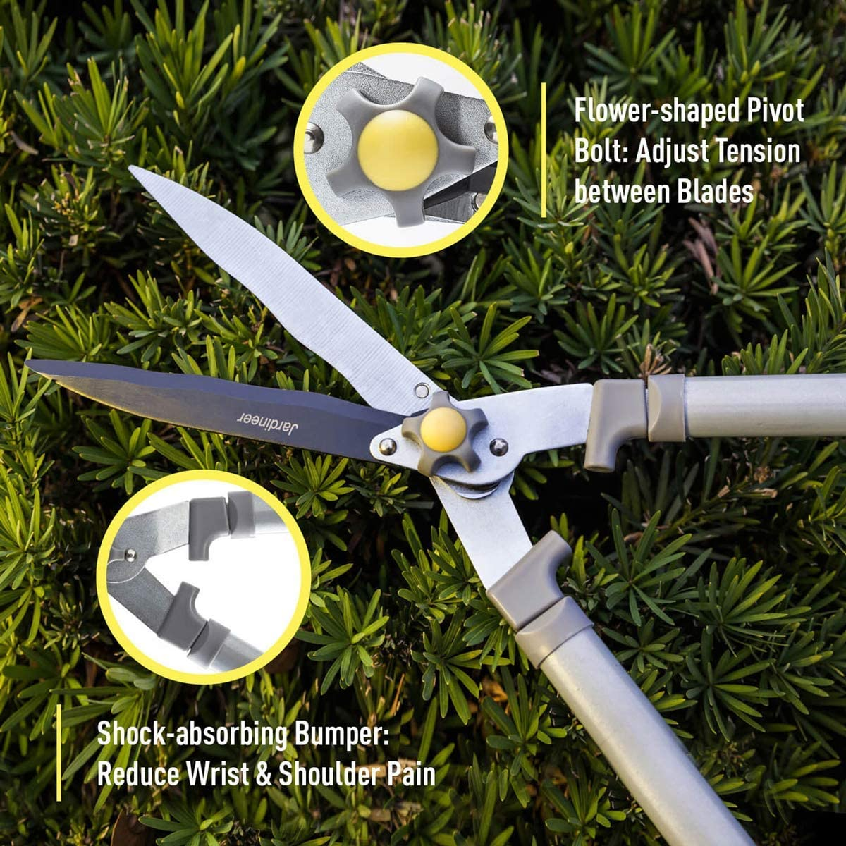 Jardineer 2Pcs Professional Garden Shears &ndash; 23.6'' Heavy Duty Hedge Shears & 8.3'' Cut Easy Hand Pruner, Sharp Blades Ergonomic Handle Hedge Trimmers, 1 Year Warranty image number 4