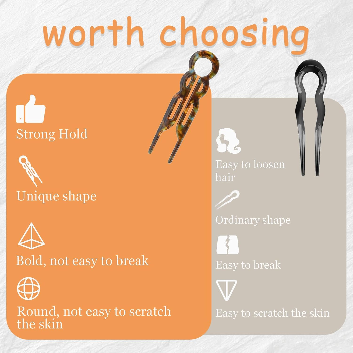 4 PCS French Hair Pins, Long Elegant Hair Clips for Women, Hair Accessories for Women, Spiral Hair Pins for Thin Thick Fine Long Hair, Stylish Hairpins in Marble, Vintage Green, Black Floral, Brown image number 2