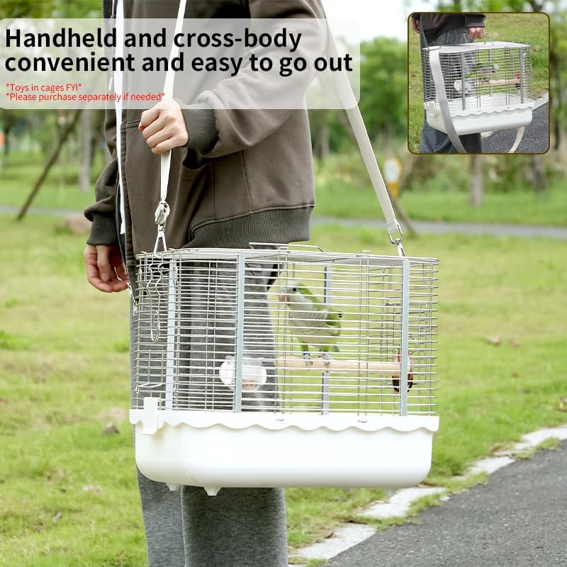 Bird Carrier Travel Cage, Durable Portable Stainless Steel Birdcage with Bird Perch & Feeding Bowl for Parrots Canaries Budgies Lovebirds Conures Cockatiels (Large White) image number 4