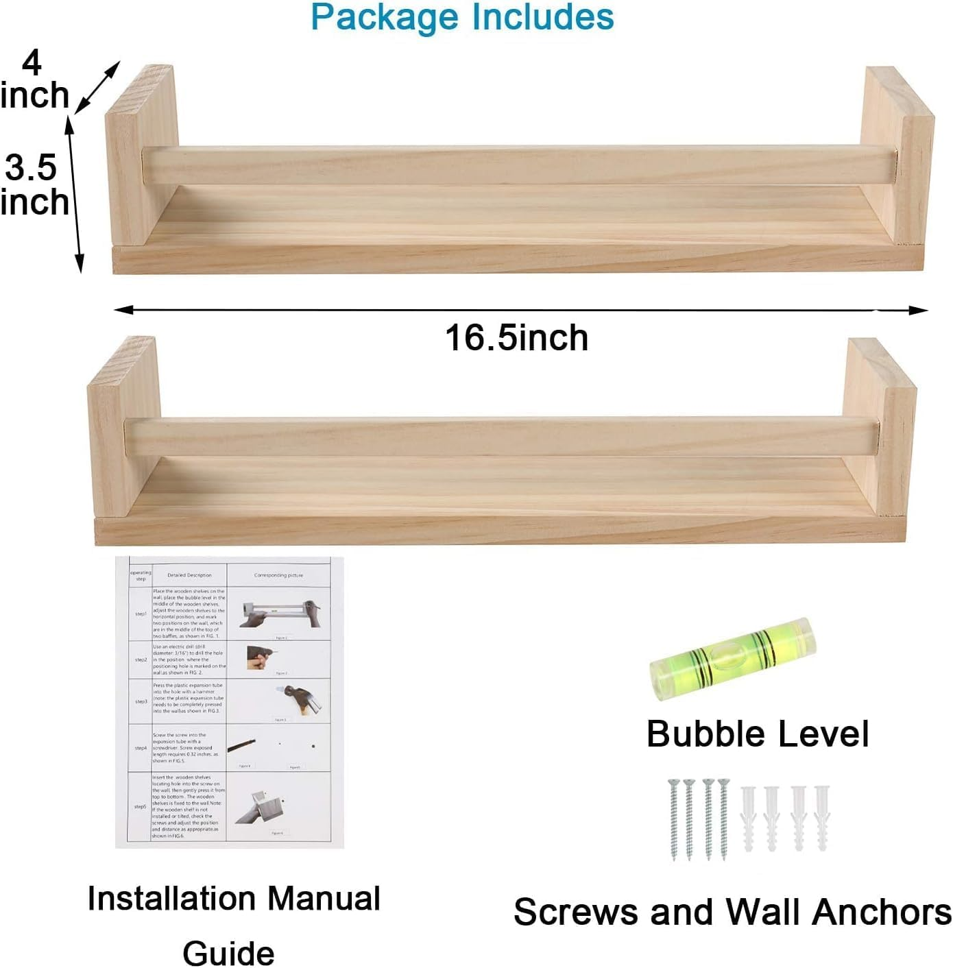 Floating Nursery Book Shelves, 2 Pack Wood Floating Shelves for Kids Room, Small Wood Book Shelf Wall Mounted for Baby Teen Boys Girls, Toy and Decor Storage for Bedoom (Beige) image number 4