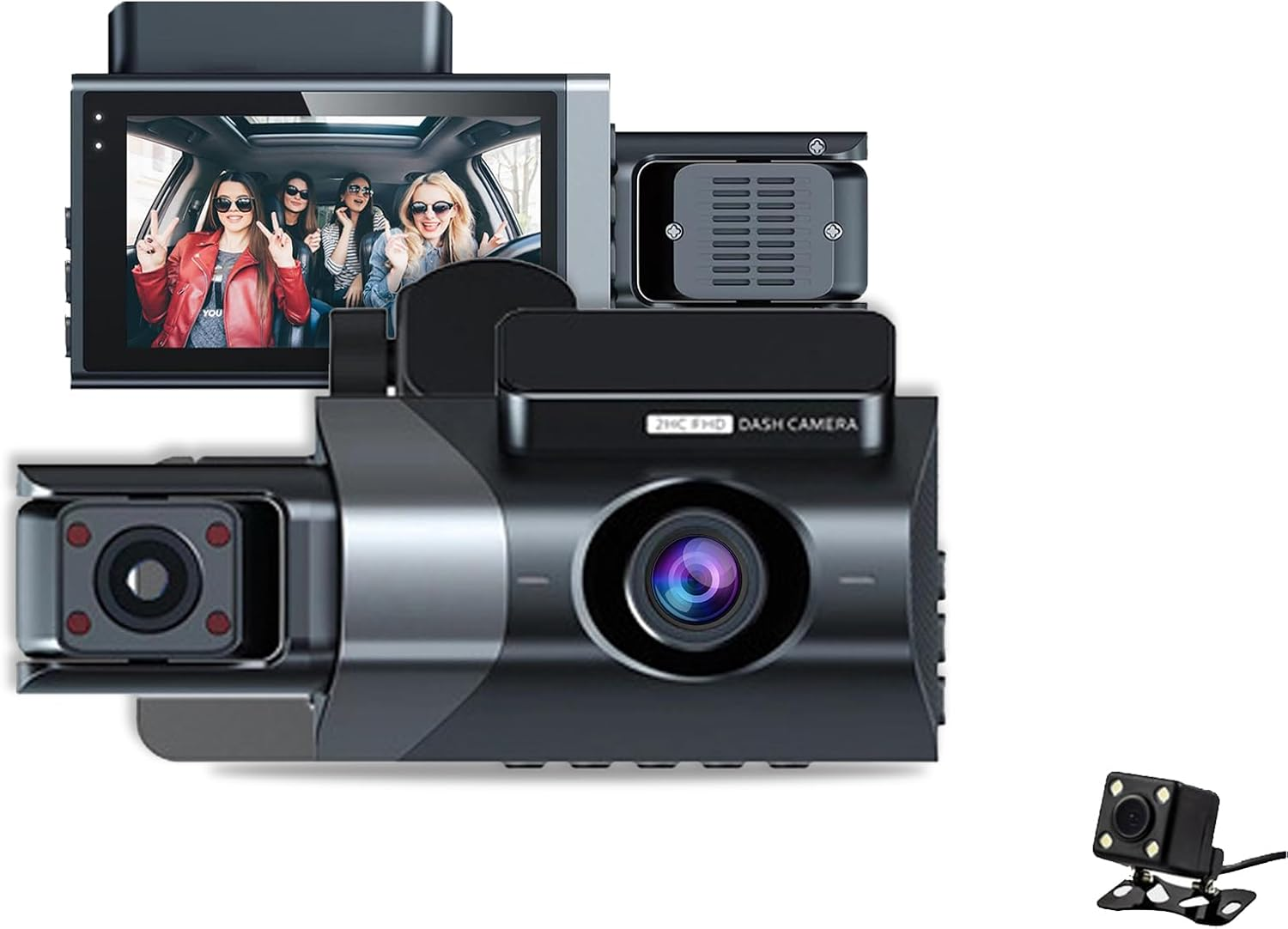 Dash Cam, 3 Channel Dash Cam, 3Inch 1080P HD Screen Night Vision Wide Angles Emergecy Lock Stop Triple Camera Driving Recorder image number 3