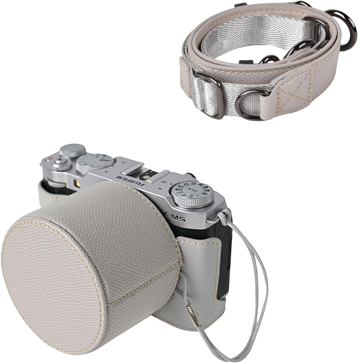 VOVMOEYA Fuji XM5 Mirrorless Camera Case Cover Set for Fuji XM5 Half Case Fuji X-M5 Camera Cover with Front Lens Cap and Shoulder Strap - Blue image number 7