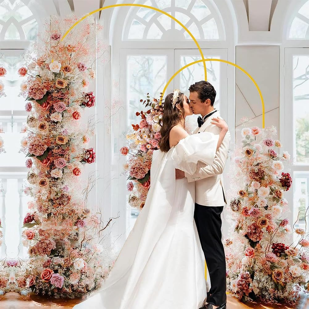 Newsmarts 7.2FT+6.6FT Two Set Wedding Door Arch Gold Metal Backdrop Stand Frame for Baby Ceremony Party Garden Decoration image number 3
