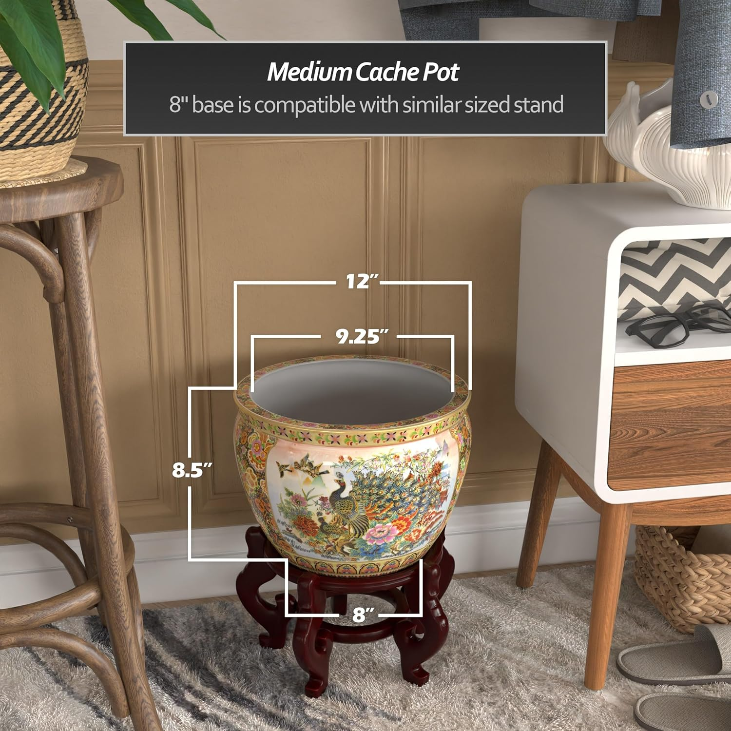 Oriental Furniture Porcelain Planter, 12", Multi image number 6