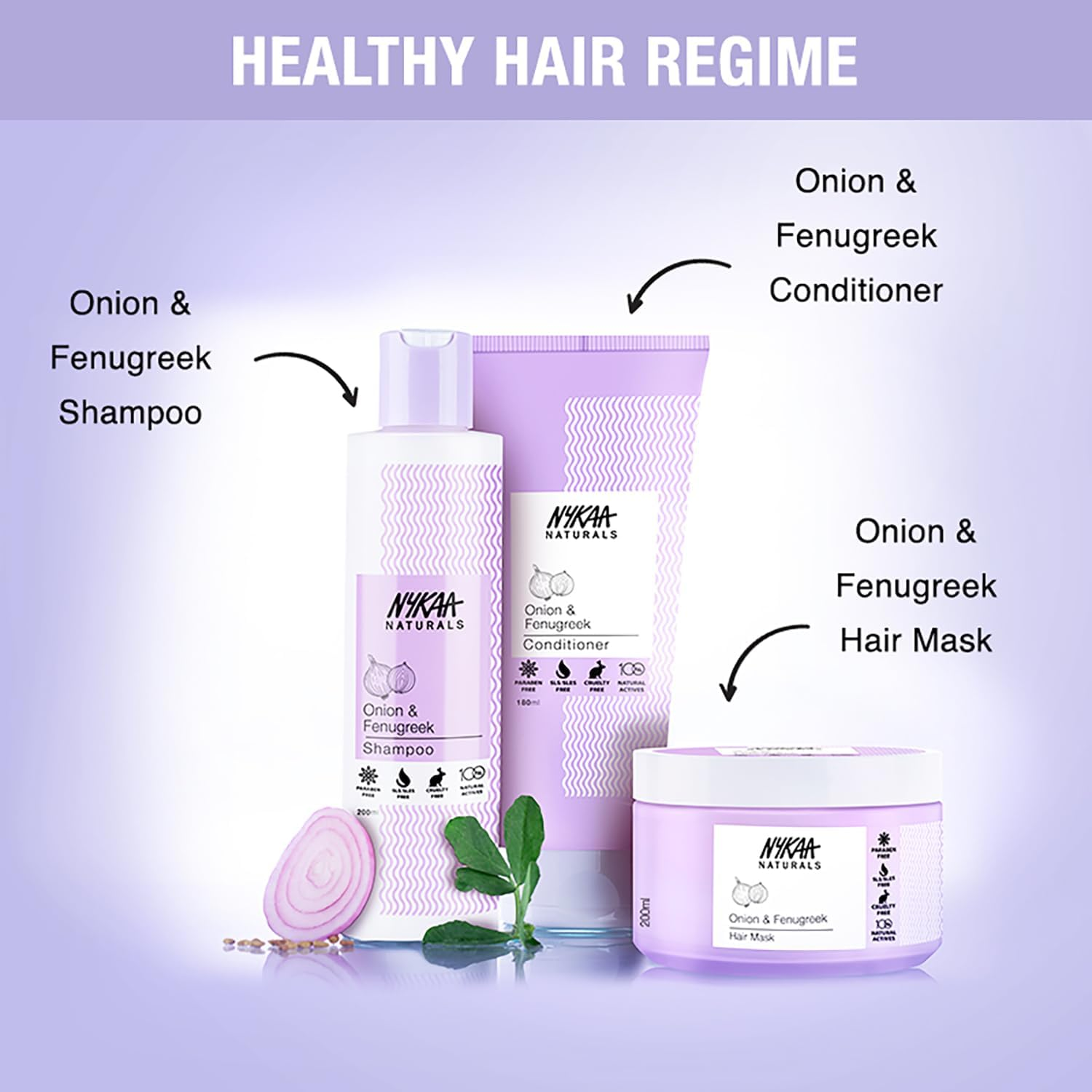 Nykaa Naturals Hair Mask-Anti-Hairfall, Strengthens Hair, Prevents Hair Loss and Thinning, Deep Nourishing-100% Natural Actives, for All Hair Types, Men and Women 200Ml (Onion & Fenugreek) image number 2