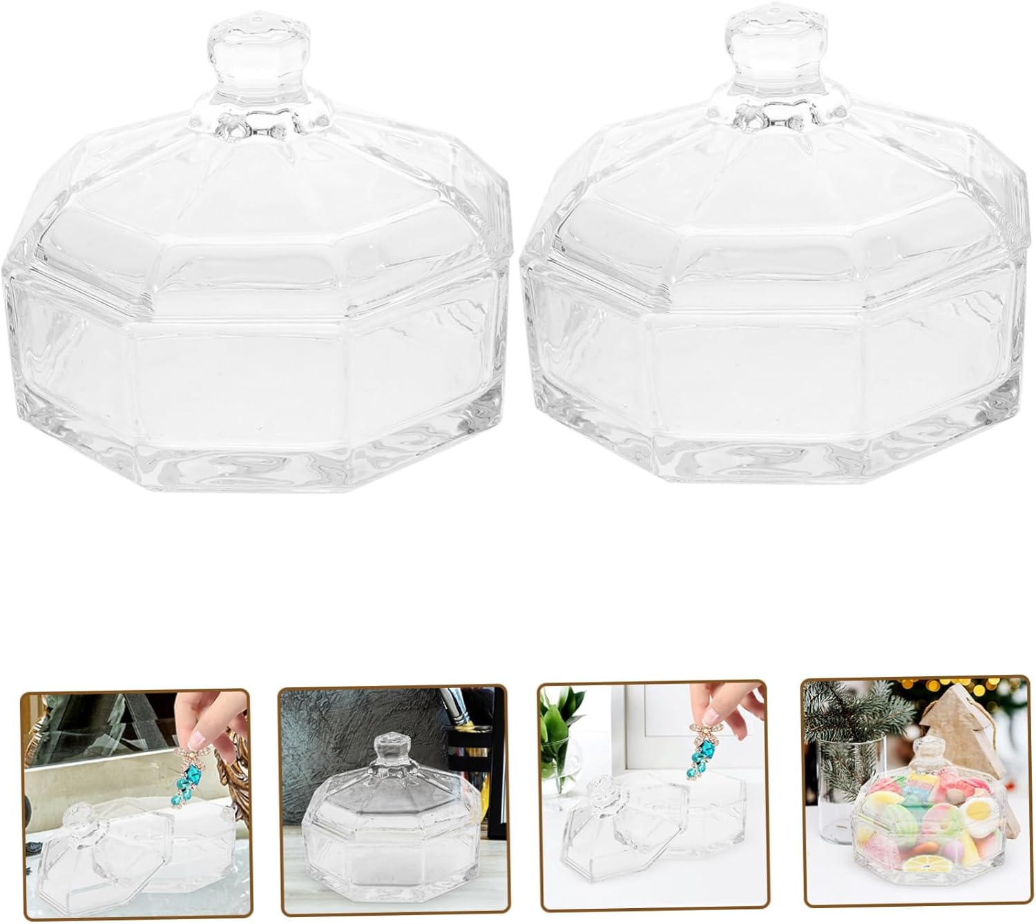LABRIMP 2Pcs Glass Storage Jars Lids Retro Style Glass Jars for Home Use as Candy Containers image number 3