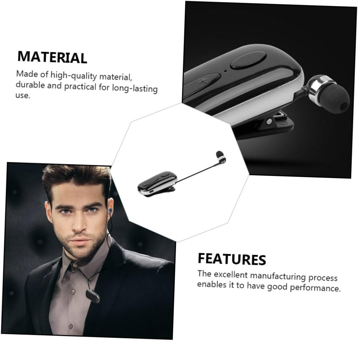 COHEALI Retractable Wireless Clip-On Wireless Earbud Headphones for Sports with Microphone, Lightweight Professional Earpiece for Running and Gym, Black image number 6