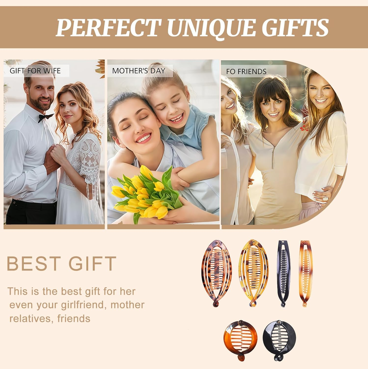 Xanthelle Banana Clip, Pack of 6 Classic Banana Clip Hair, Vintage Banana Hair Clip for Women, Hair Clip, Banana Non-Slip, Ponytail Holder image number 4