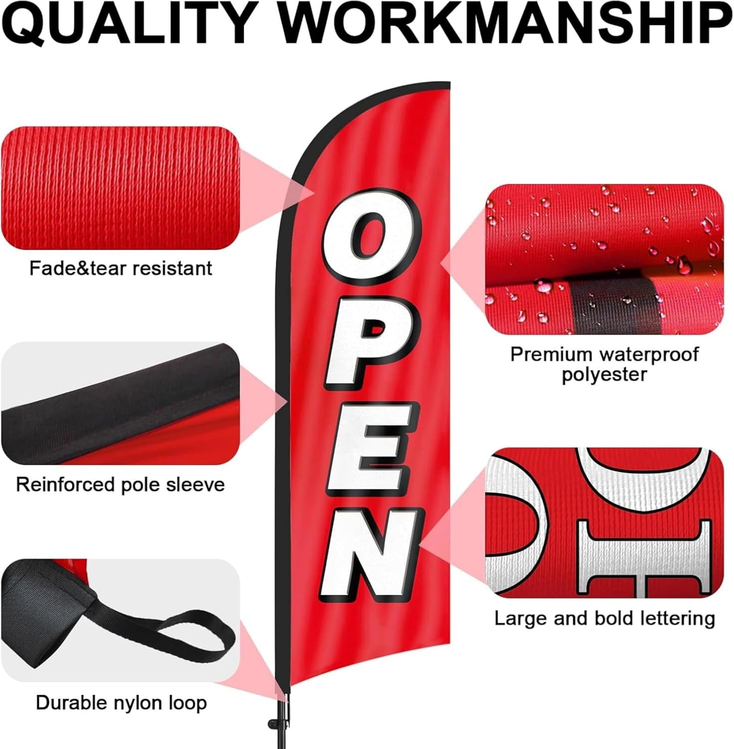 Ssumght Open Feather Flag, 248Cm Open Flag for Business with Aluminum Pole and Ground Stake, Commercial Open Sign for outside Business Swooper Flag Advertisng Feather Banner (Red) image number 4