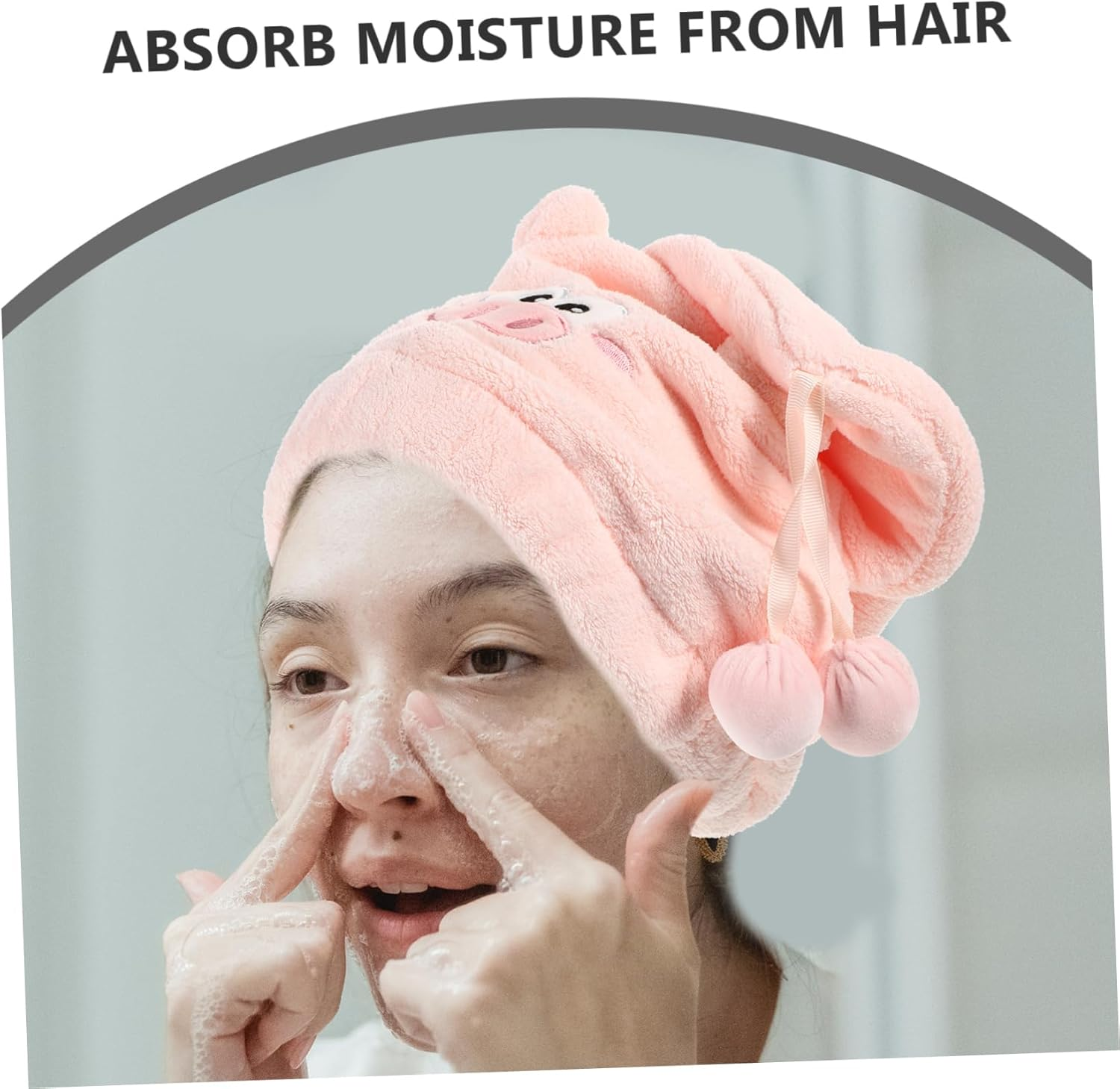 Cute Cartoon Pig Coral Fleece Hair Drying Cap for Women Thick Quick Dry Shower Cap Absorbent Hair Wrap for Wet for Home and Travel image number 6