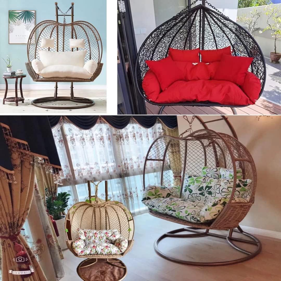 Hanging Swing Chair Seat Cushion for Garden Furniture, Waterproof Double Papasan Chair Cushion with Pillow, Large Thicken Hanging Egg Hammock Chair Cushion Replacement for Patio Flower