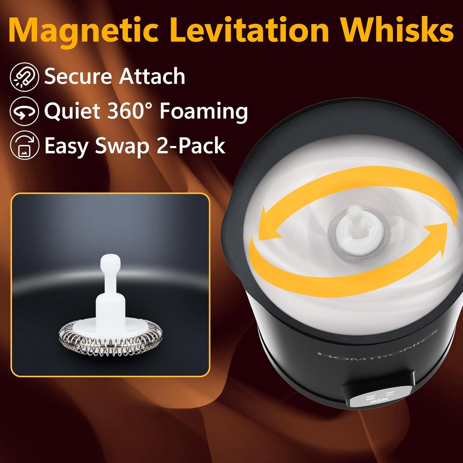 Milk Frother, [New Upgrade] 14.54Oz/430Ml Homtronics 4 in 1 Electric Milk Frother, Automatic Coffee Steamer Frother, Cold & Hot Foam Maker for Frothing Milk, Latte, Cappuccino, Macchiato-Black image number 2