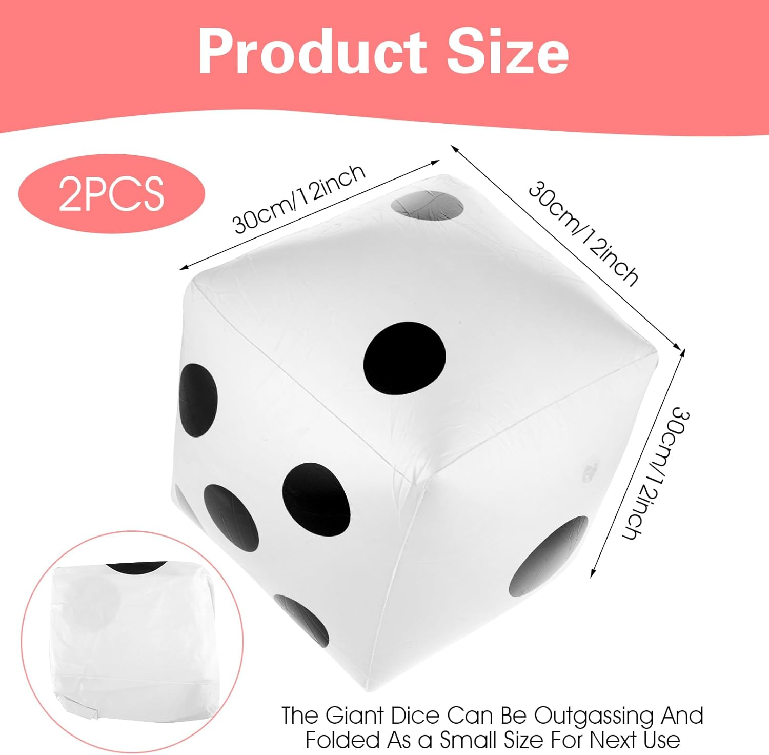 Prasacco Pack of 2 Inflatable Cubes, Giant Cube, Jumbo Inflatable Cube, Pool Toy, Jumbo Cube, Gutter Dice for Pool Games, Lawn Games, Party Favour Outdoor Floor Games image number 3