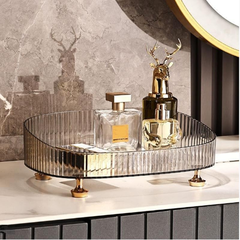 Makeup Perfume Organizer, Bathroom Vanity Tray, Decorative Dresser Tray, Countertop Organizer Tray for Cosmetics, Clear