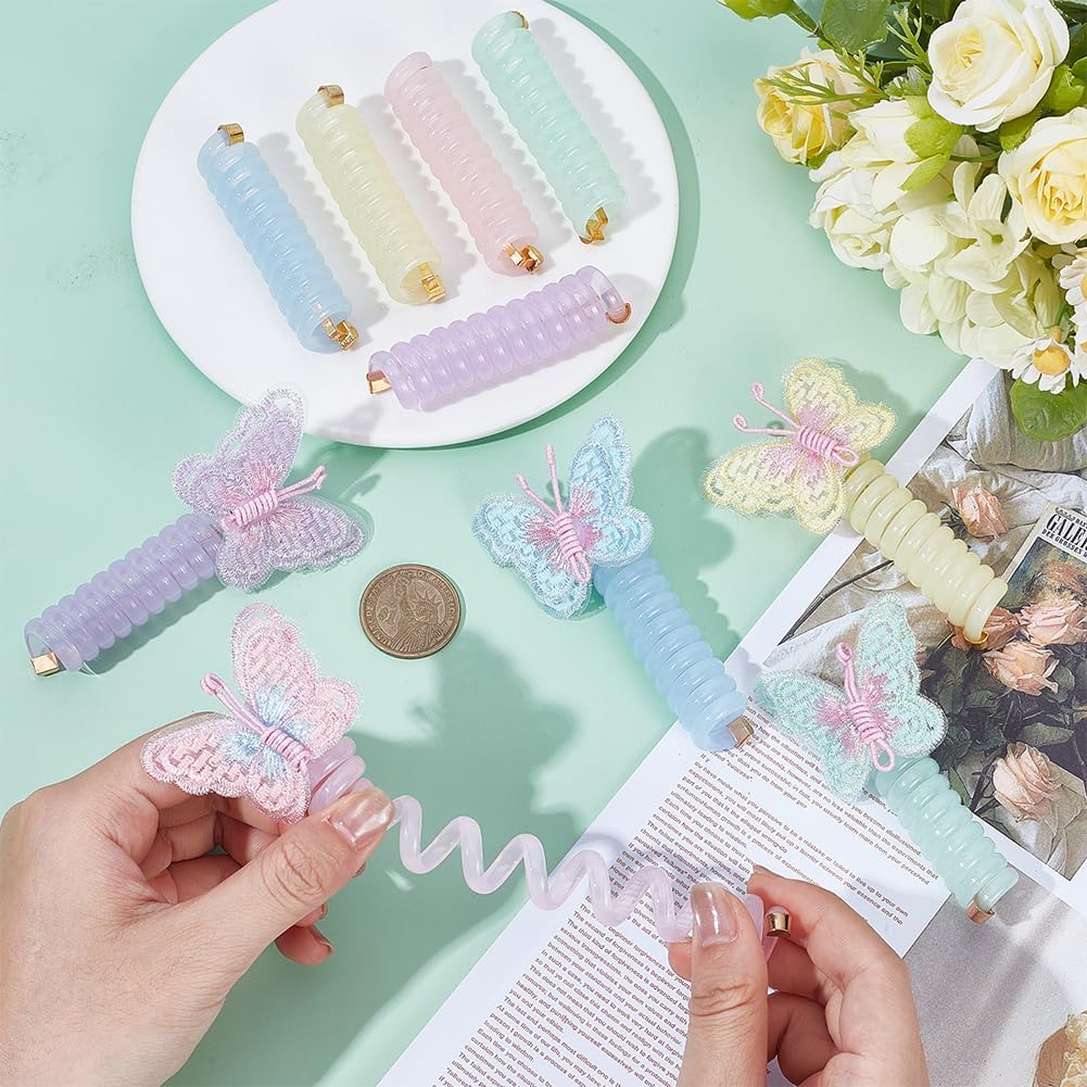 Arricraft 10 Pcs Embroidered Butterfly Headband Spiral Hair Ties No Damage, 10 Colors Telephones Wire Hairs Spiral for Women Ponytail image number 1