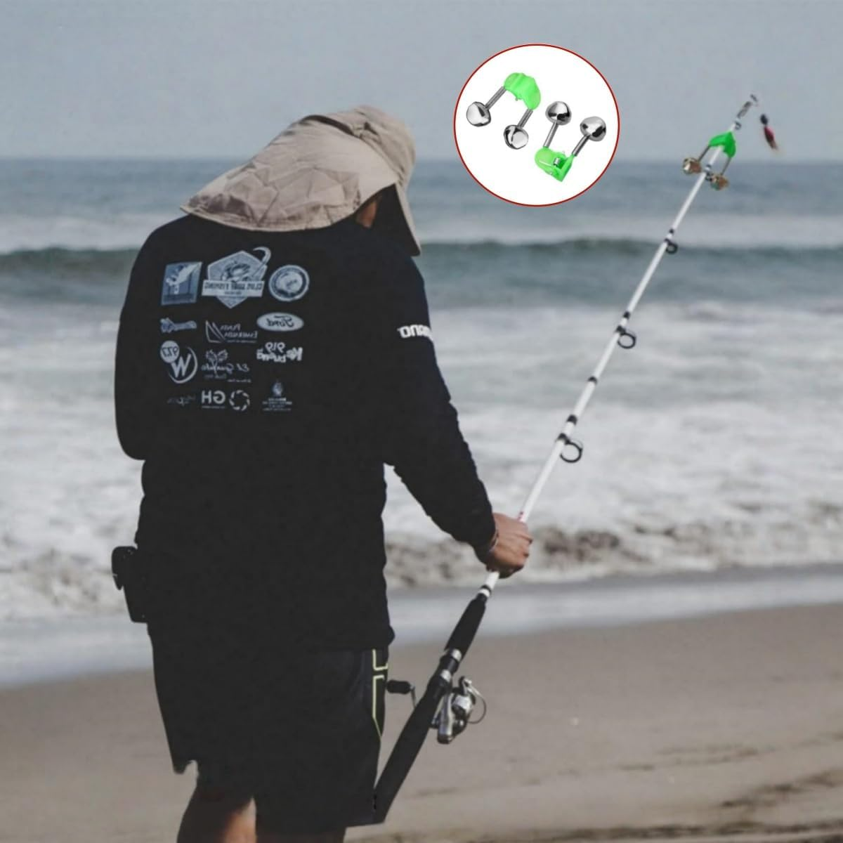20 Pcs Metal Dual Bells Bite Indicators Fishing Accessories for Sea,Green Galvanized Fish Bell Portable, Reusable Indicator Night Rod Clock image number 4