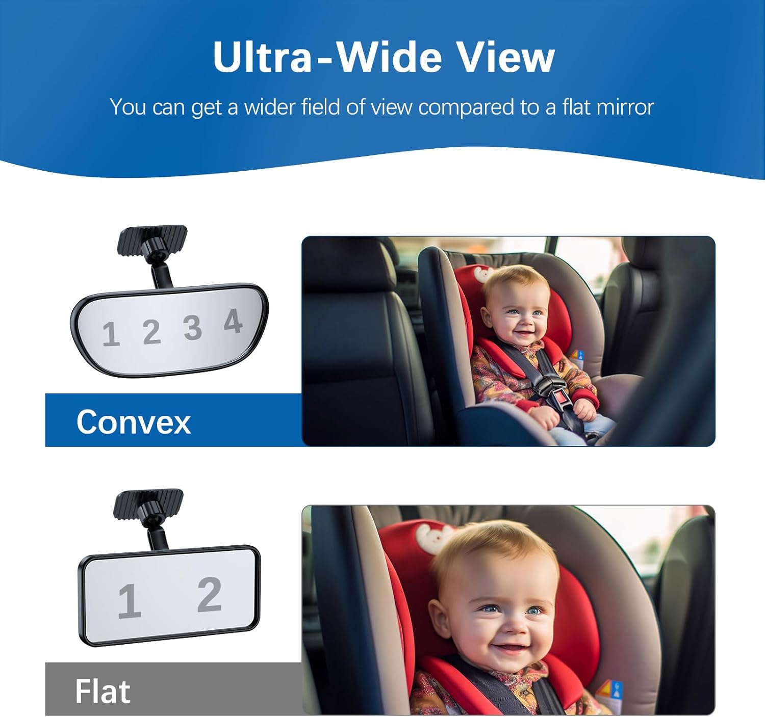 Range Tour Baby Car Mirror, 360&deg; Adjustable Wide Angle Convex Rearview Mirror for Rear Facing Infant Suction Cup & Adhesive Mount Mirror Safety Mirror for Car SUV Trucks image number 1