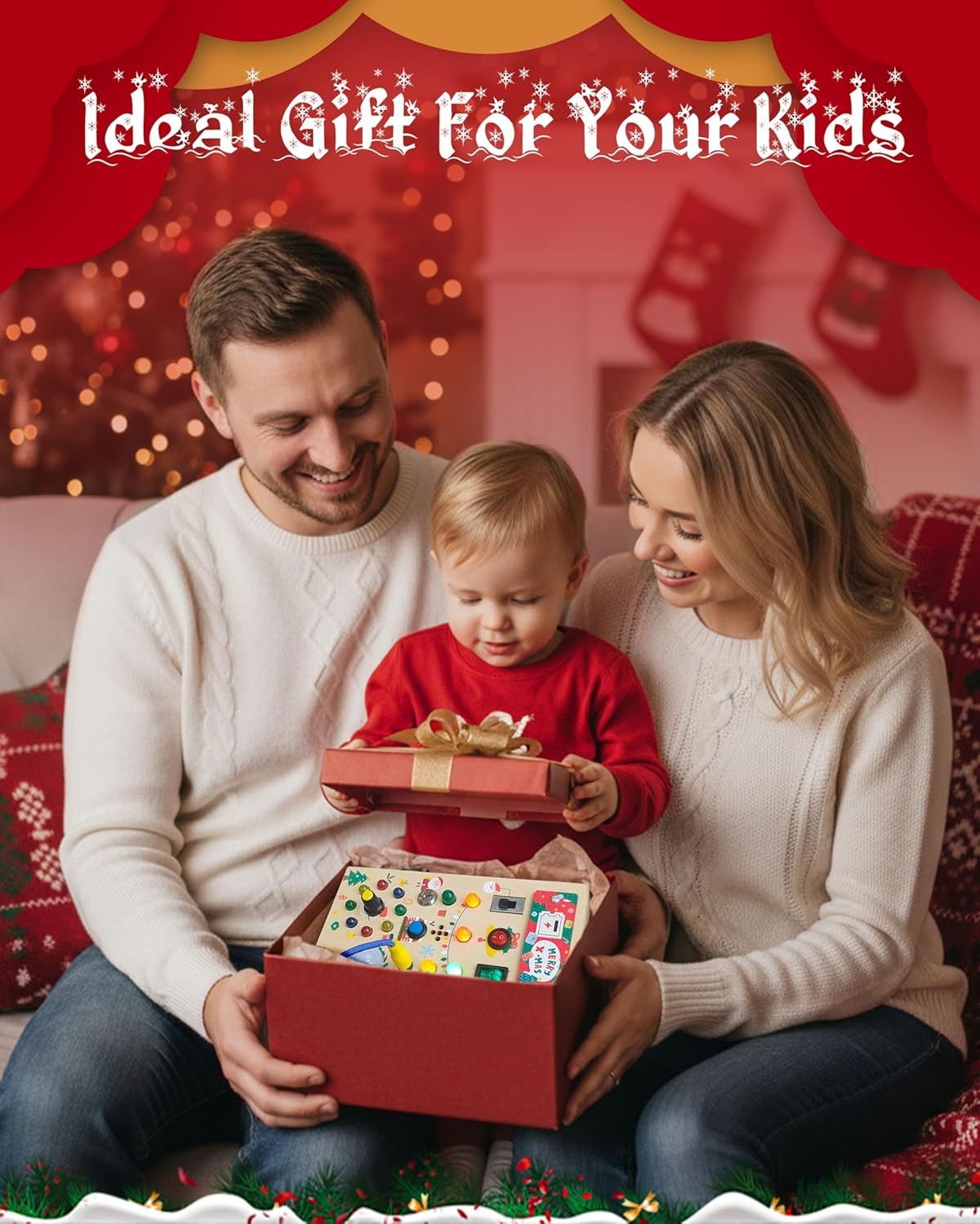 Busy Board Toddler Toys - Wooden Montessori Toys for 3 Years Old Toddlers, Sensory Travel Toy with 14 LED Light up Switches, Ideal Gift for 3+ Year Old Boys Girls, Medium image number 5