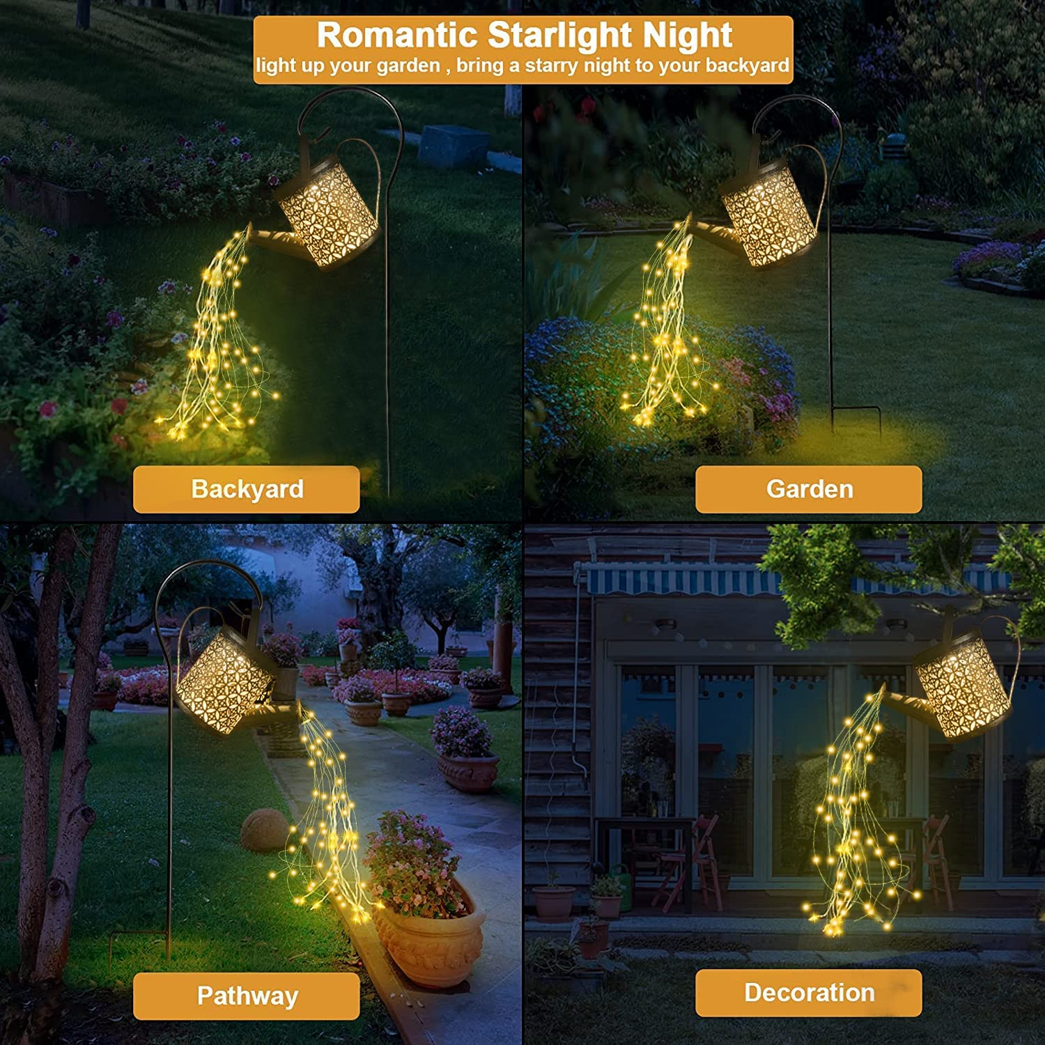 Solar Garden Lights - Retro Metal Watering Can Lantern with String Lights, Outdoor Waterproof Decor for Walkway, Backyard, Patio, Lawn image number 3