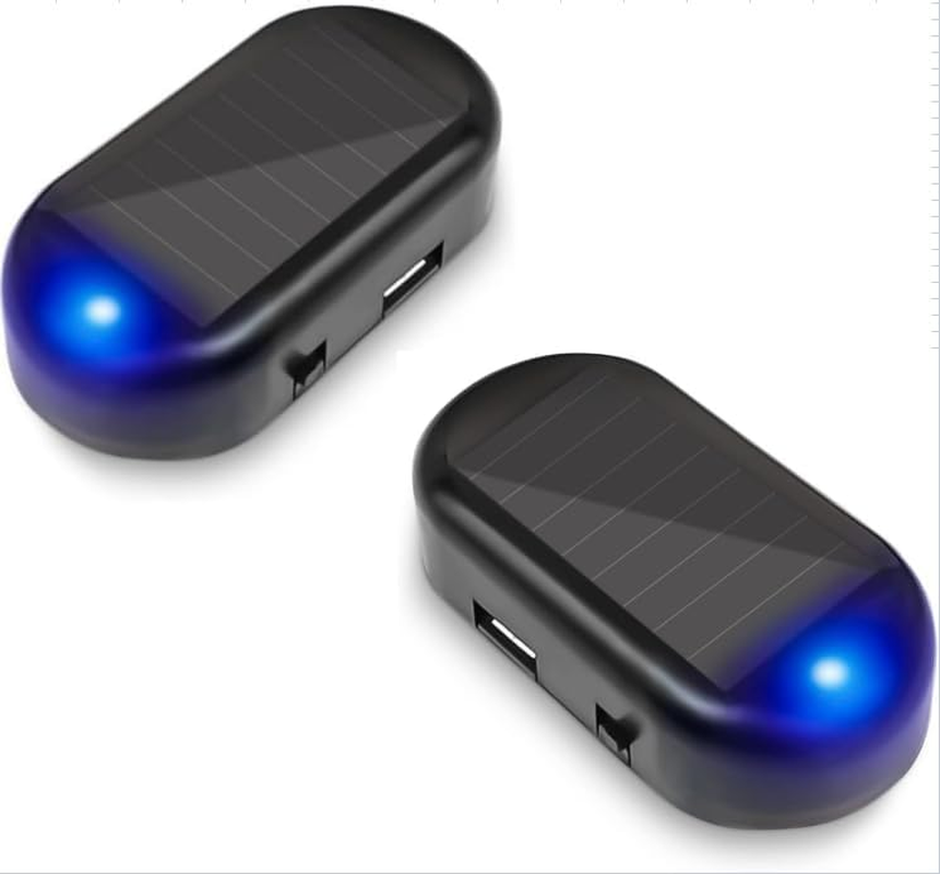 Shudyear Car Solar Power Simulated Dummy Alarm，Anti-Theft LED Flashing Security Light Fake Lamp，With USB Charger Port，Car Security Accessories Universal for Most Cars(2Pcs Red)