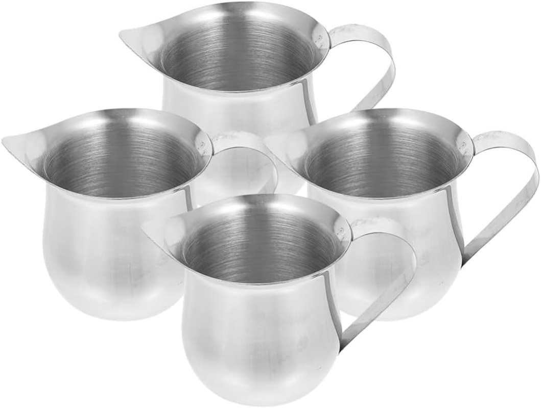 Amosfun 4Pcs Milk Frothing Pitcher 90Ml Coffee Creamer Pitcher Stainless Steel Espresso Pourer Metal Latte Cup Milk Steamer Jug Tea Serving Pot for Syrup Sauce image number 6