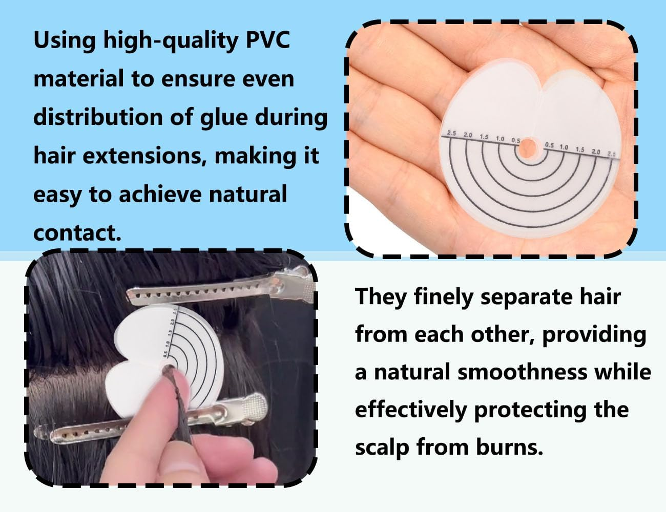 Lhbwhiz Pack of 25 Hair Extensions Stencil, Heat Shield Protection Spacer Template for Attaching, Keratin, Hair Extension Tool with a Hole and Scale, for Salon Hair Extensions (Round) image number 2