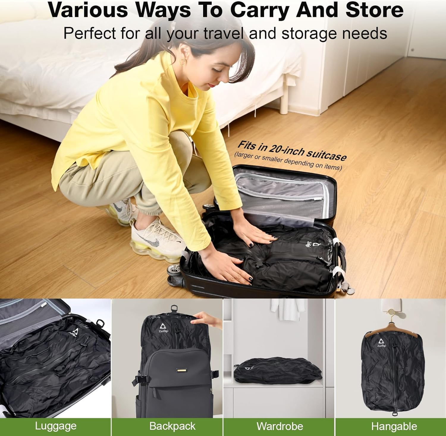 Zurligi Vacuum Compression for Travel with Pump, 40L Vacuum Compression Bag with Adjustable Shoulder Strap, IP67 Reusable Travel Packing Cubes for Luggage, Backpack, Suitcase, Gym, Swim (1) image number 1