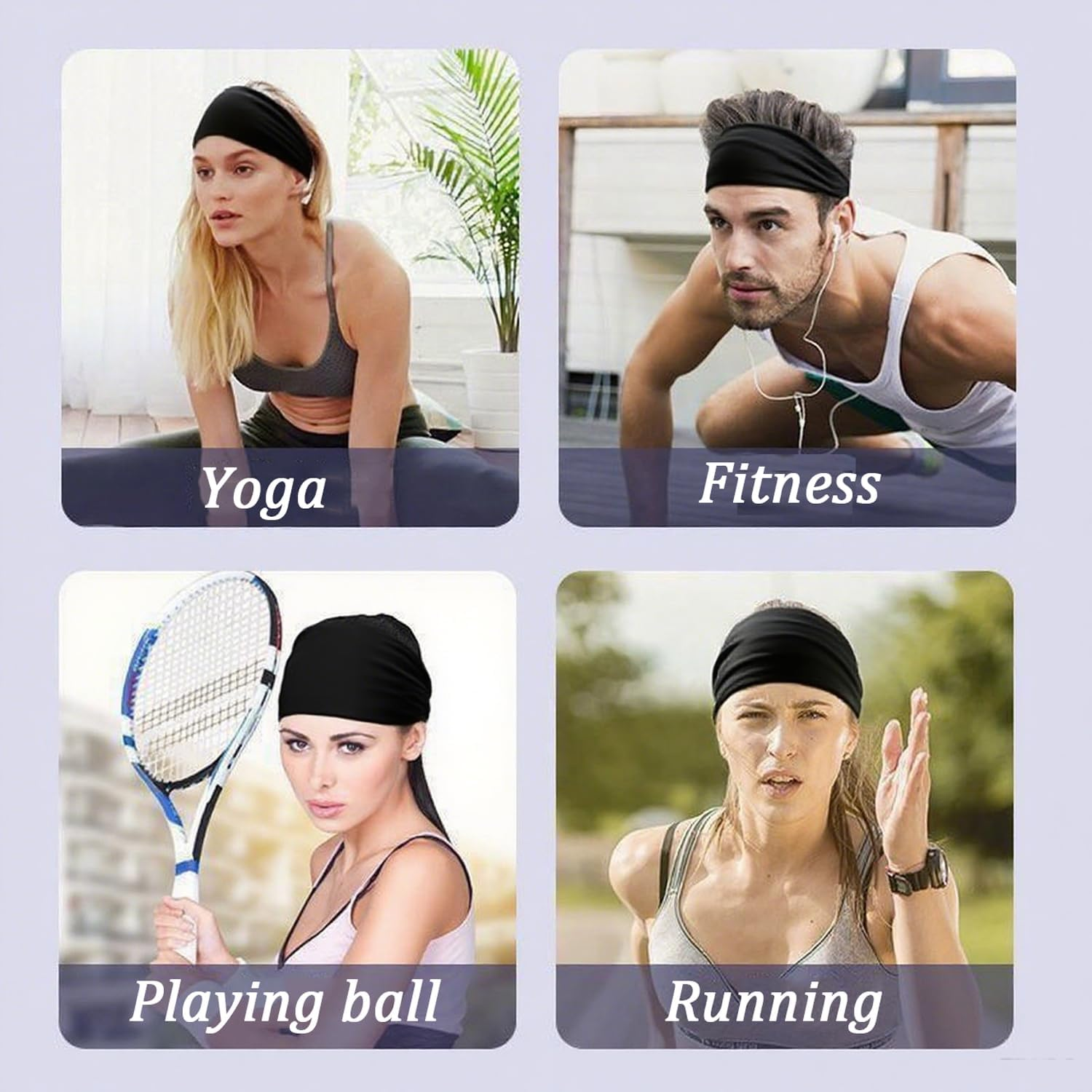 Headbands for Women, Elastic Non-Slip Exercise Headbands Sweat-Wicking for Yoga, Fitness, Tennis & Running Sports - Purple image number 3