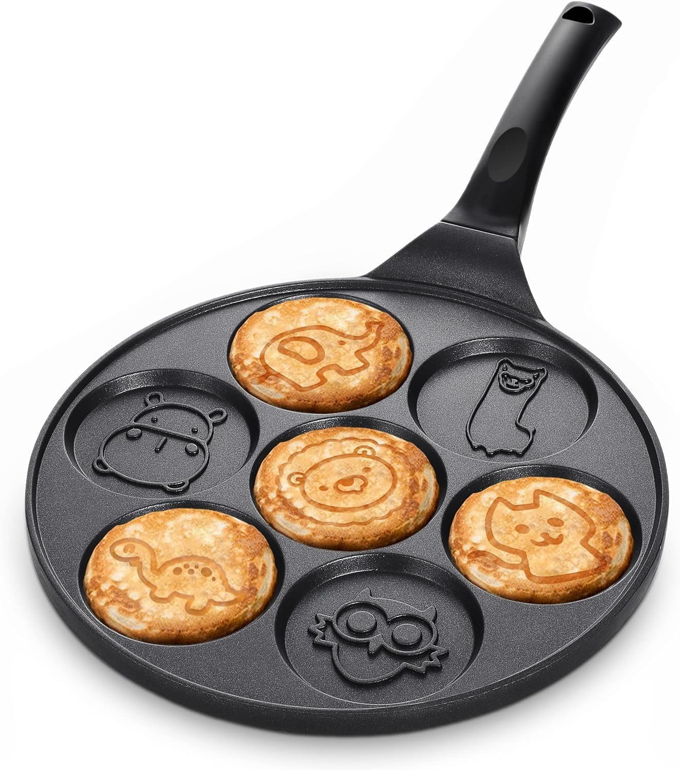 Pancake Pan Nonstick 10 Inch Animal Pancake Maker Mini Pancake Mold Pan Blini Pan for Kids Gifts Cake, Black (7-Cup) image number 3