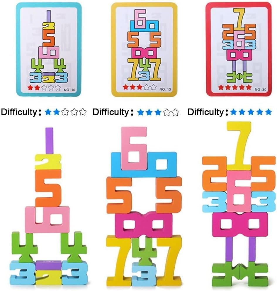 Number Wooden Building Blocks Set 3D Digital Puzzle Baby Blocks Toys for Boys & Girls Montessori Stacking Toy Number Puzzle Blocks