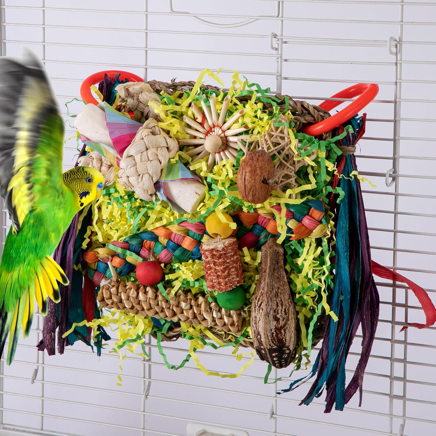 Bird Toys, Parrot Toys Foraging Swing Mat Parrot Cages Hanging Toys, Cockatiels Bird Grass Mat Climbing Wall with Seagrass, Birds Cage Accessories, Lovebird Accessories for Small Birds image number 3