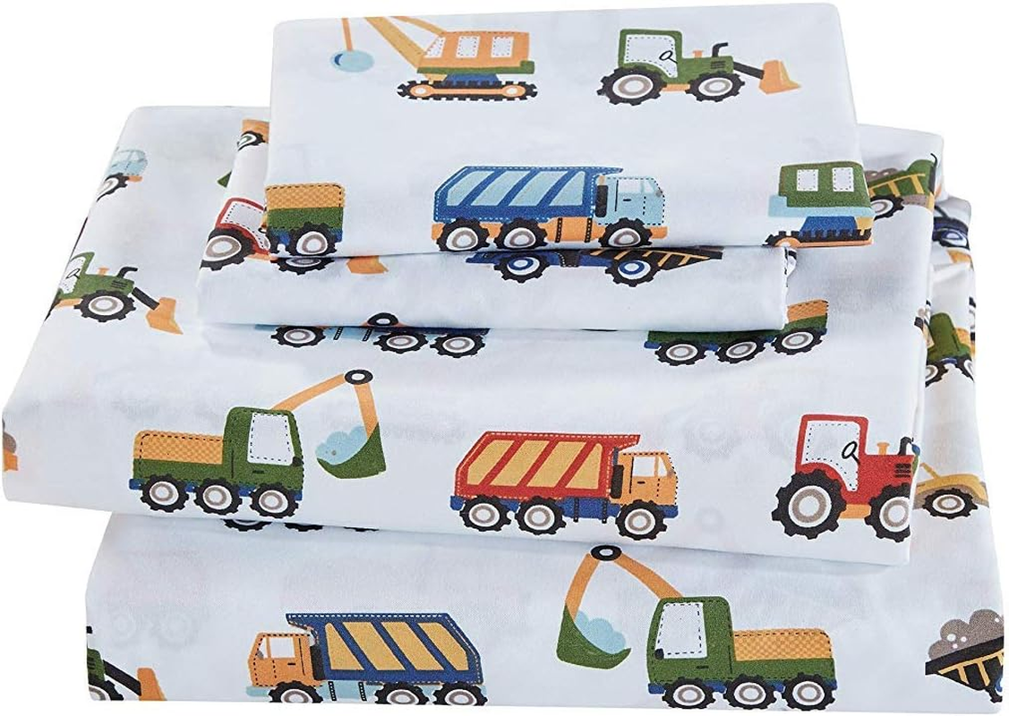 Fancy Linen 3Pc Toddler Bed Comforter Set under Construction Zone Trucks Tractors Light Blue Red Yellow Dark Blue image number 4