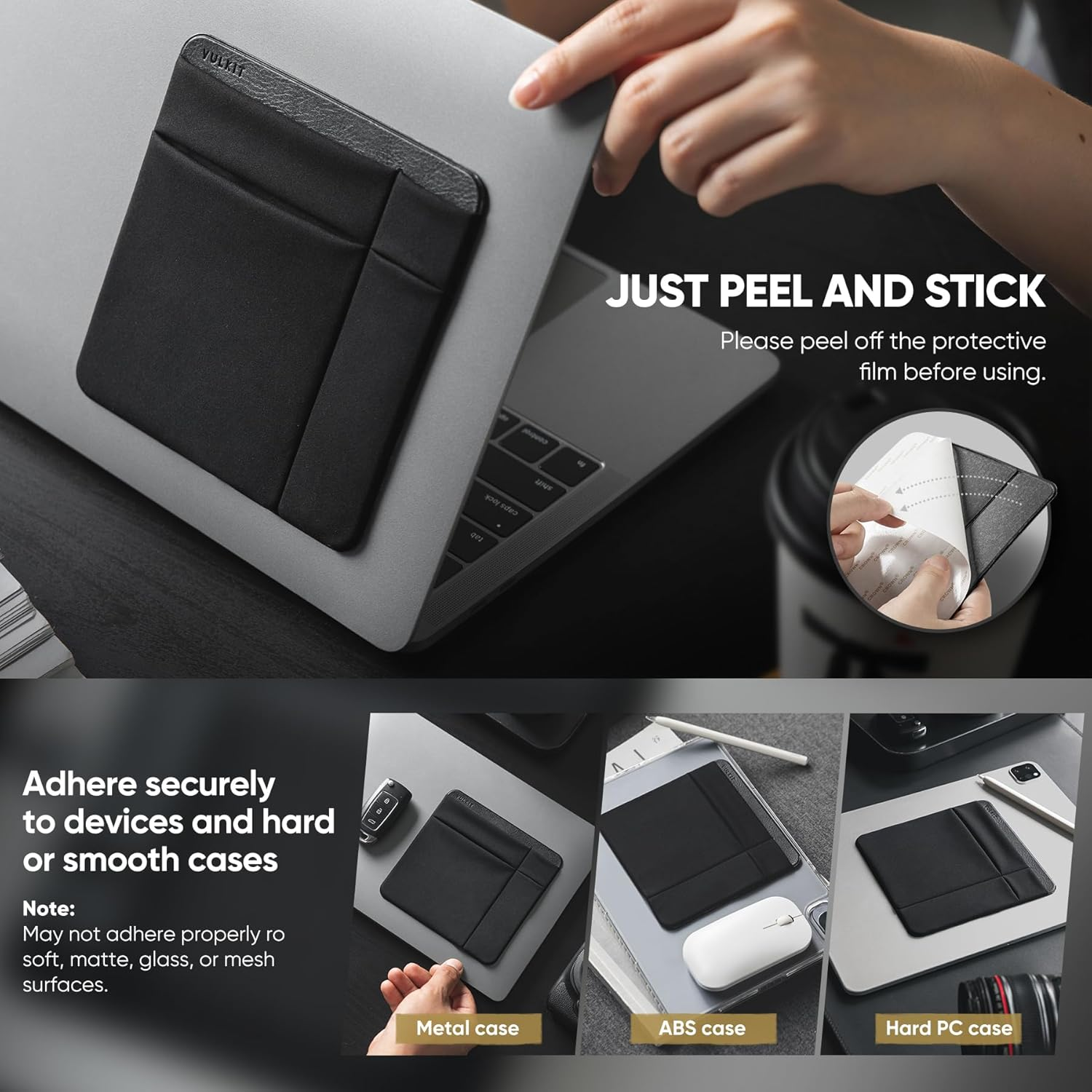 VULKIT 2-Pocket Pouch Holder for Laptop Reusable Adhesive External Hard Drive Carrying Case - Travel Pocket Pouch for External Portable SSD, Magic Mouse, USB Cable and More