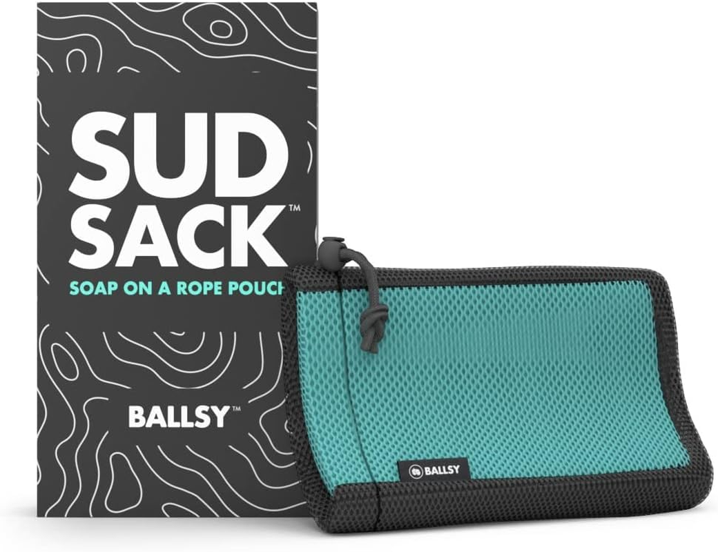 Ballsy Handy Shower Tool - Sud Sack Soap Pouch, Exfoliating Sponge for Baths and Showers - Compatible with Related Bars, Blue image number 3